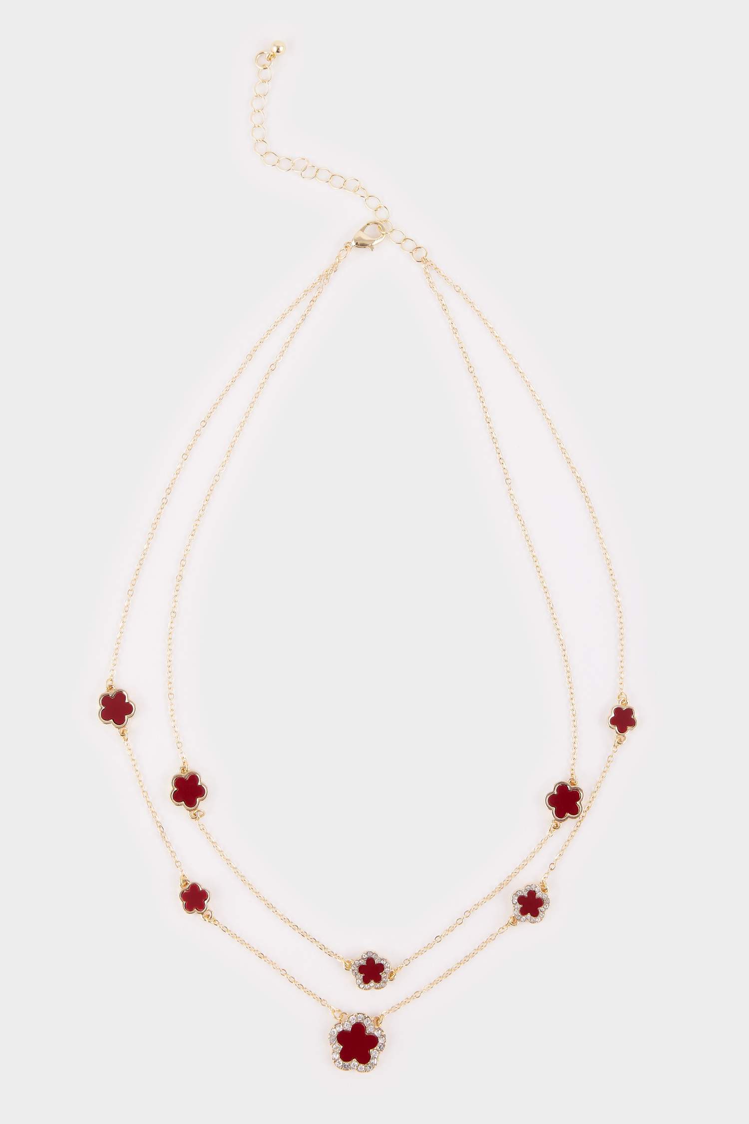 Kadın 2'li Bordo Yonca Detaylı Kolye