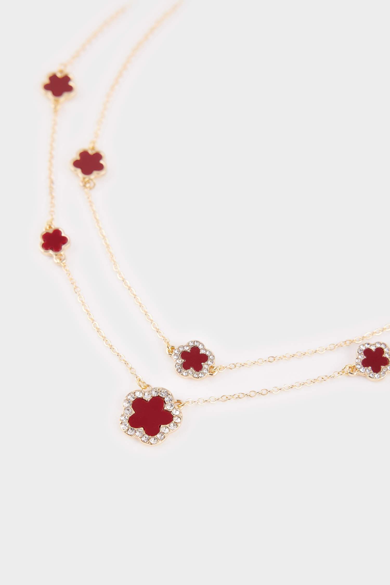 Kadın 2'li Bordo Yonca Detaylı Kolye