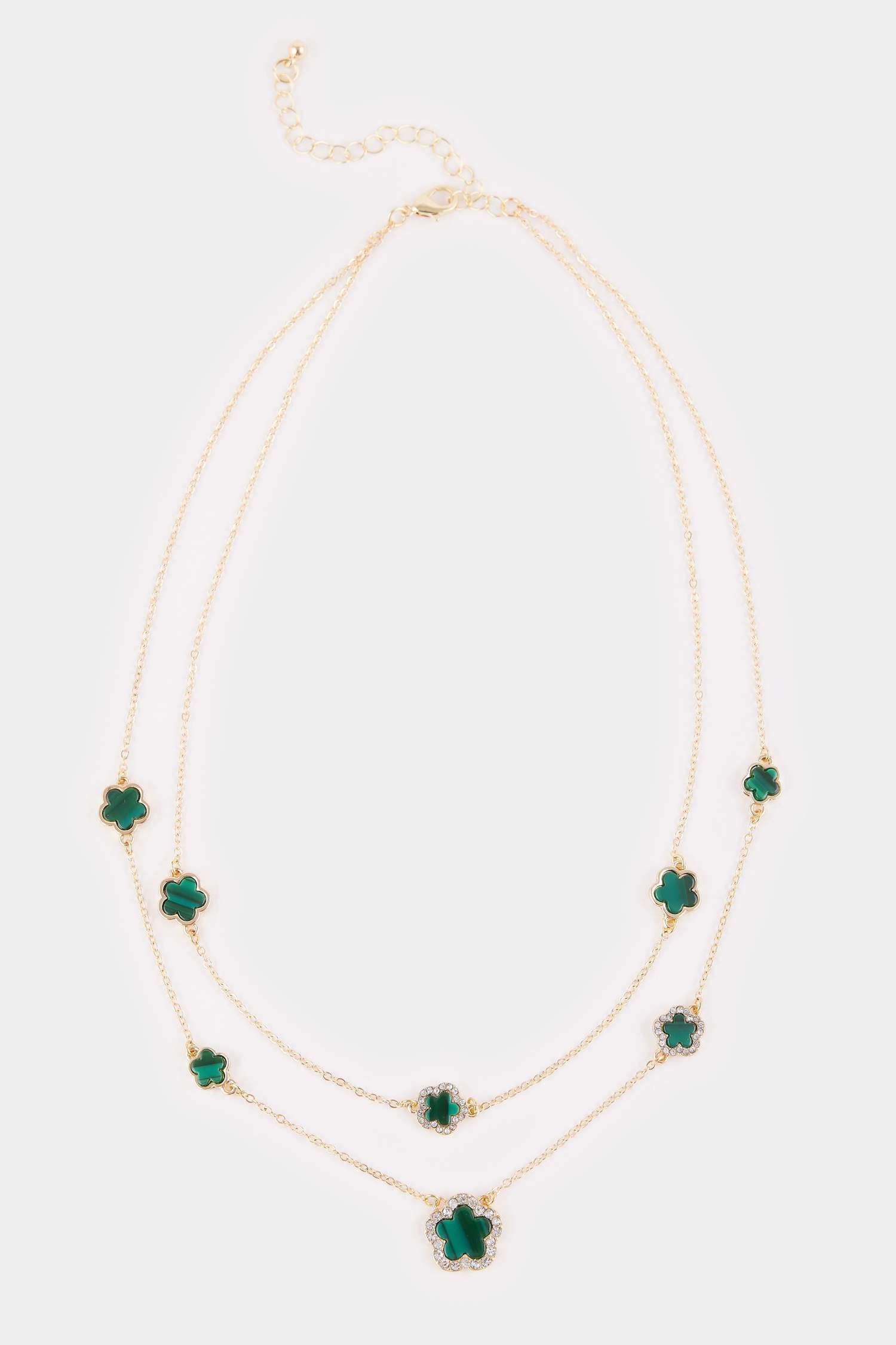 Kadın 2'li Yeşil Yonca Detaylı Kolye