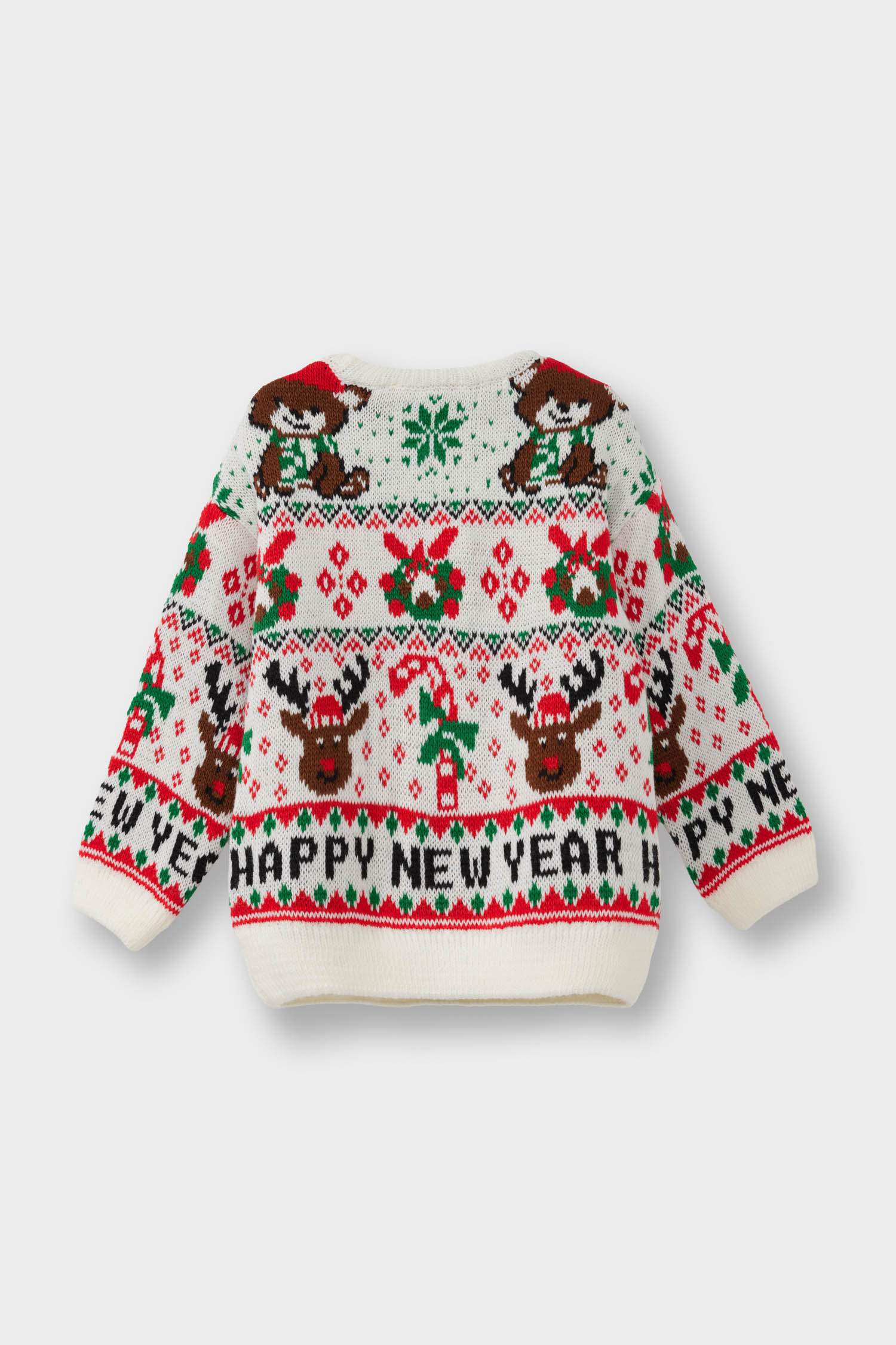 Kız Bebek Yılbaşı Temalı Bisiklet Yaka Triko Kazak