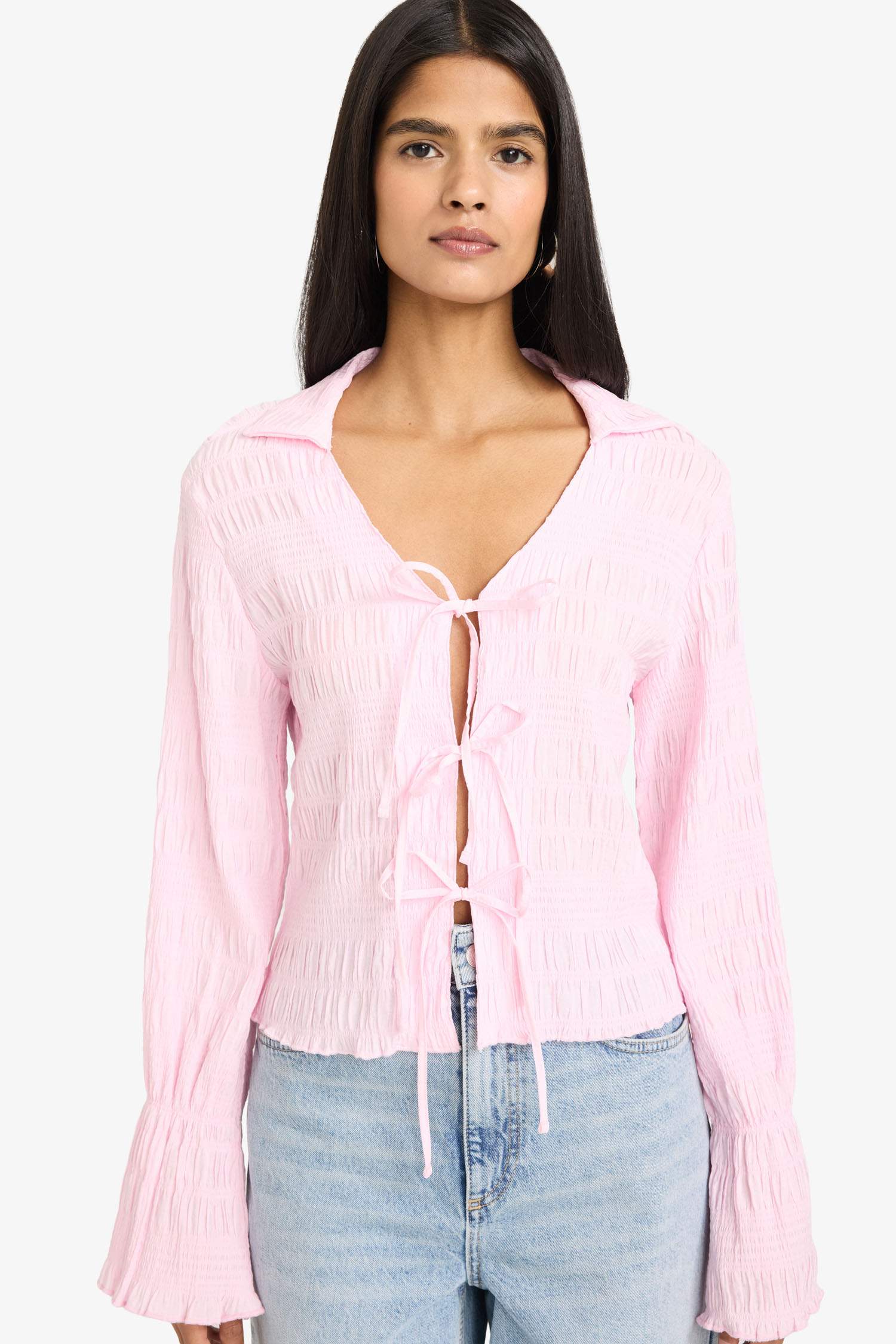 Фактурная блузка Fitted с длинным рукавом и V-образным вырезом