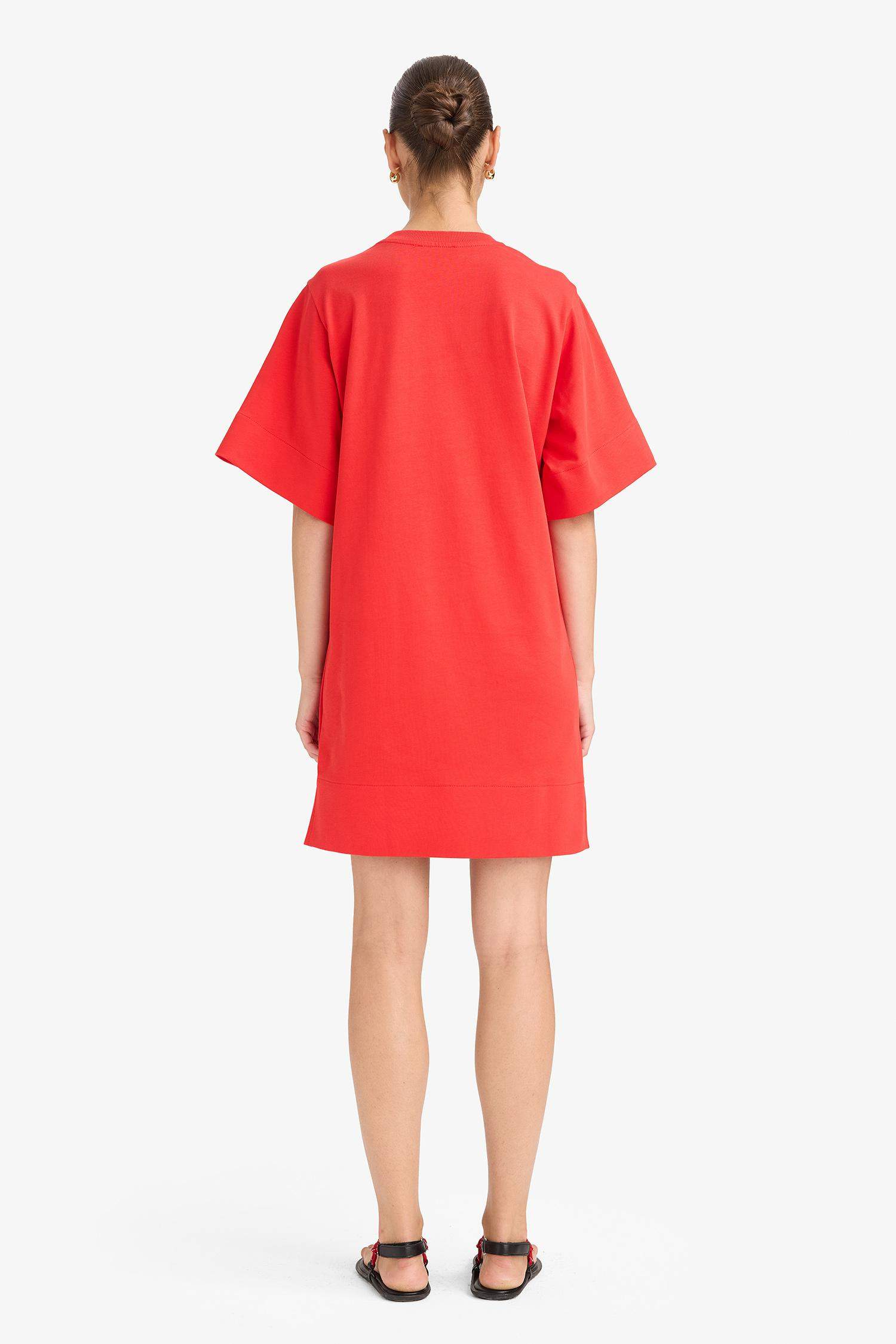 A Kesim Bisiklet Yaka Penye Kısa Kollu Mini Elbise