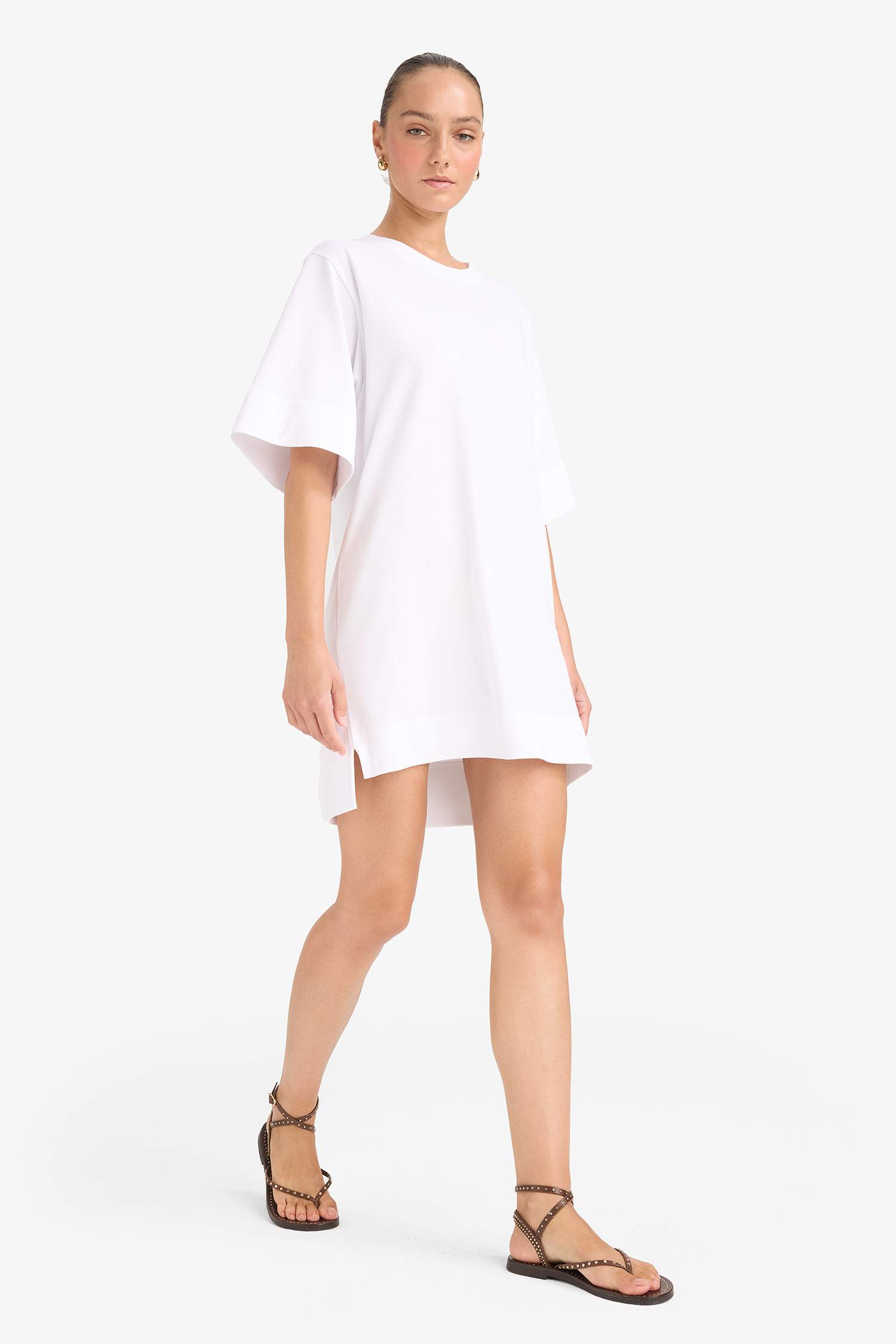 A Kesim Bisiklet Yaka Penye Kısa Kollu Mini Elbise