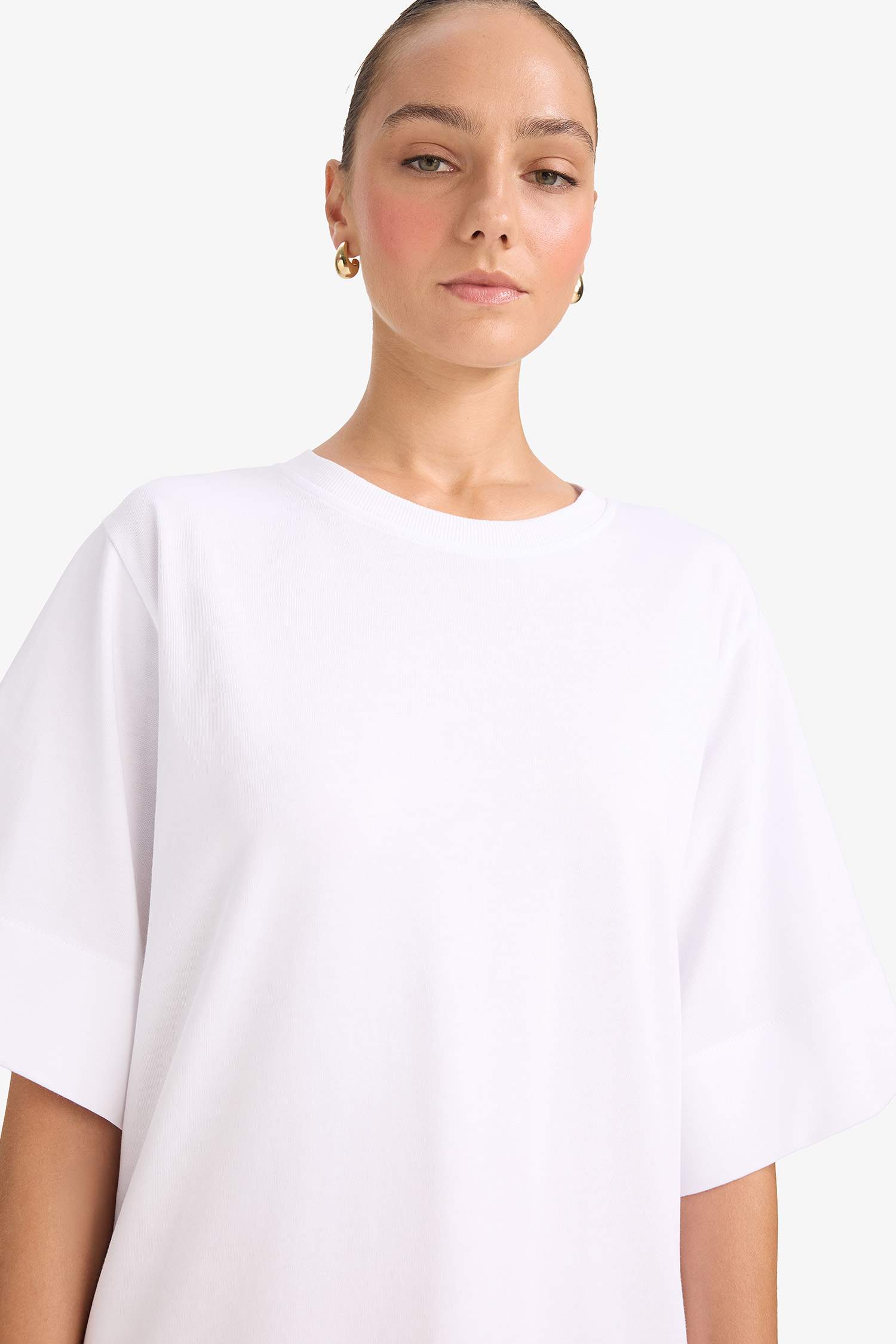 A Kesim Bisiklet Yaka Penye Kısa Kollu Mini Elbise