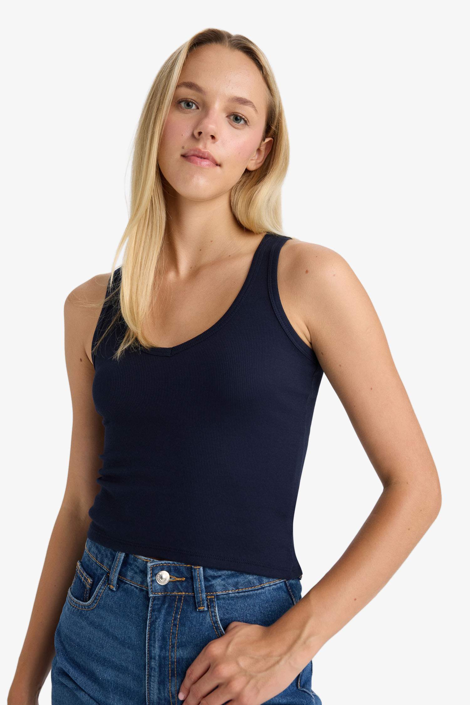 Fitted V Yaka Fitilli Kaşkorse Atlet