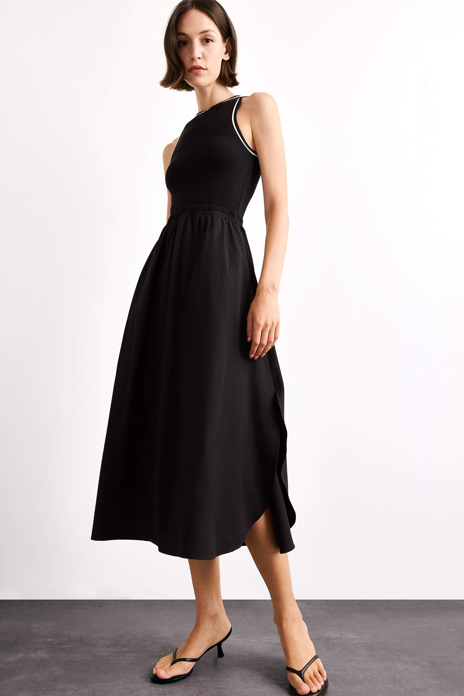 A Cut Cotton Sleeveless Midi Dress