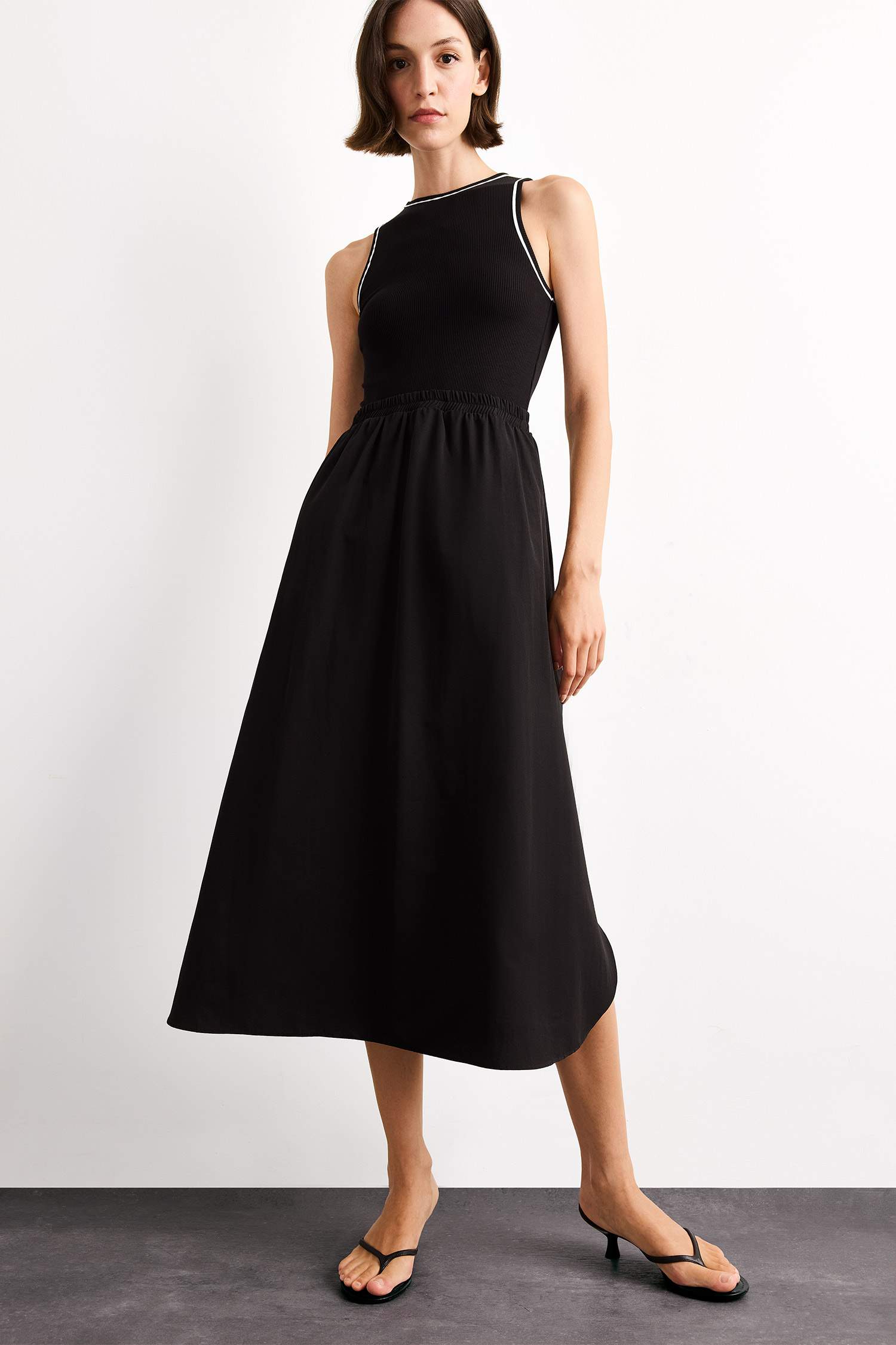 A Cut Cotton Sleeveless Midi Dress