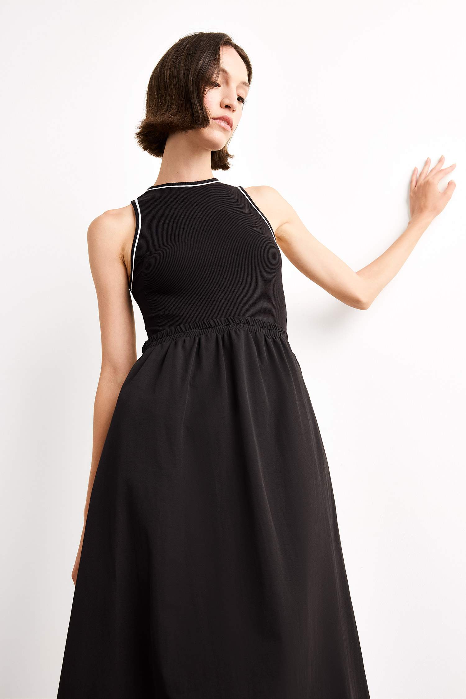 A Cut Cotton Sleeveless Midi Dress