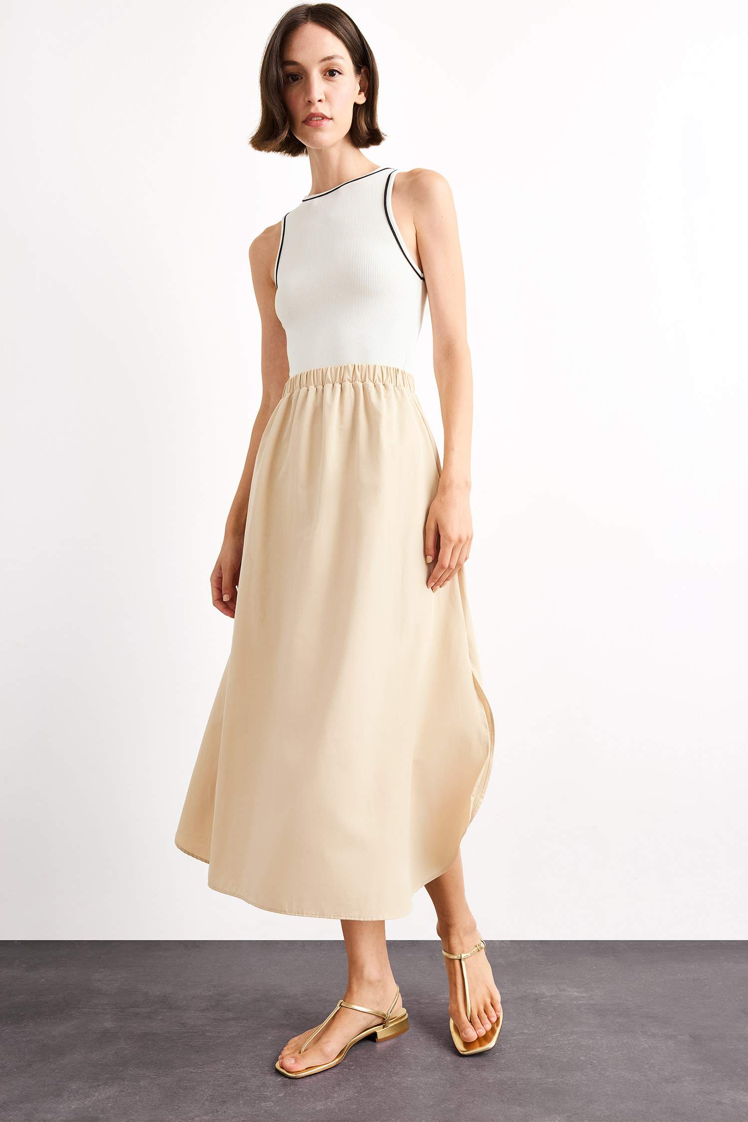 A Cut Cotton Sleeveless Midi Dress