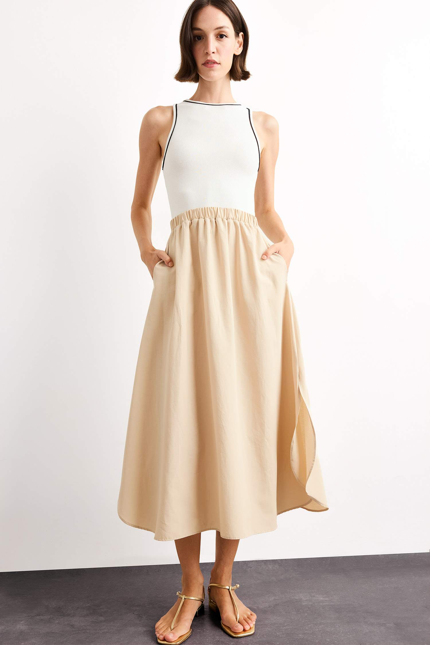 A Cut Cotton Sleeveless Midi Dress