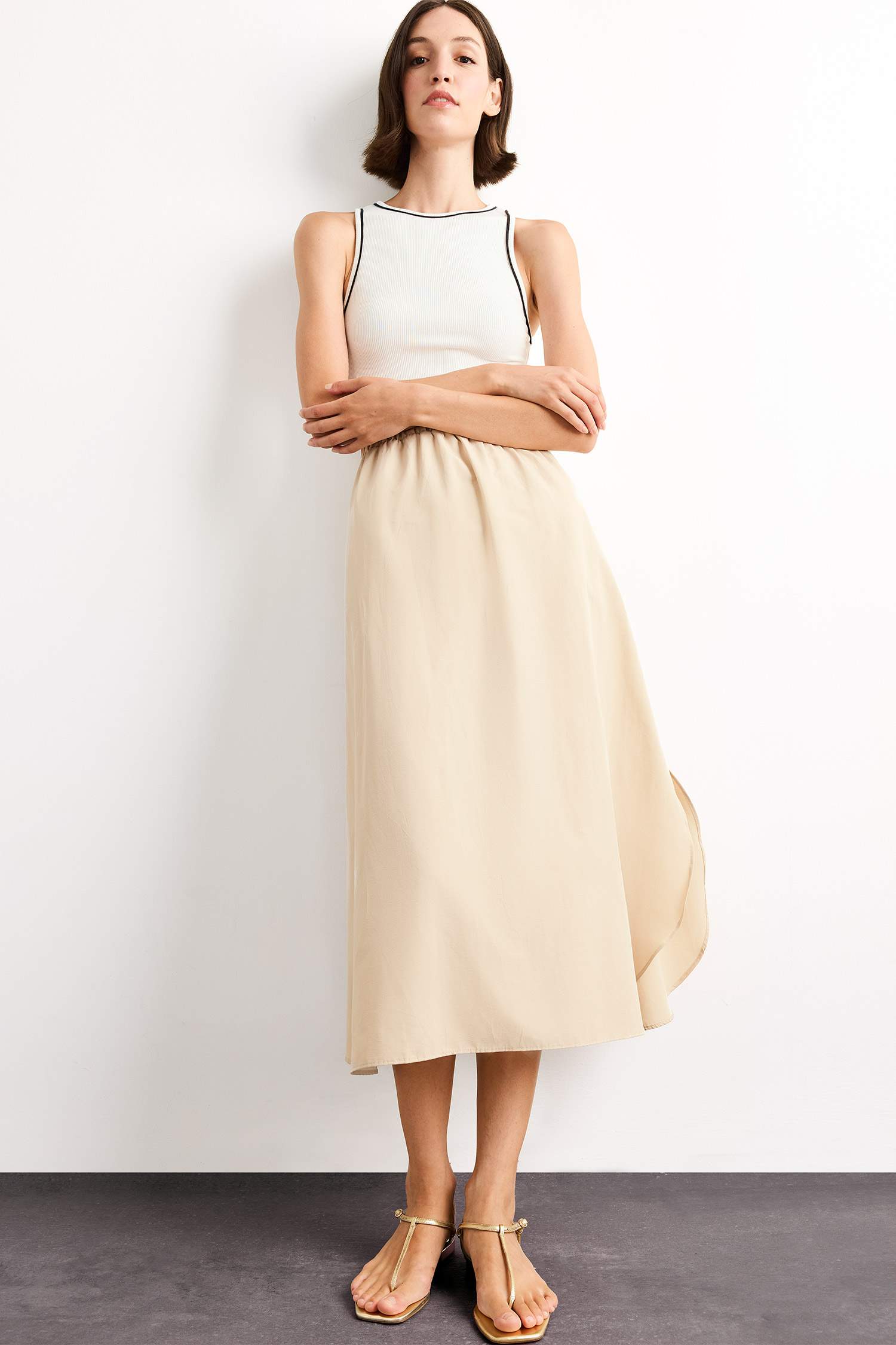 A Cut Cotton Sleeveless Midi Dress