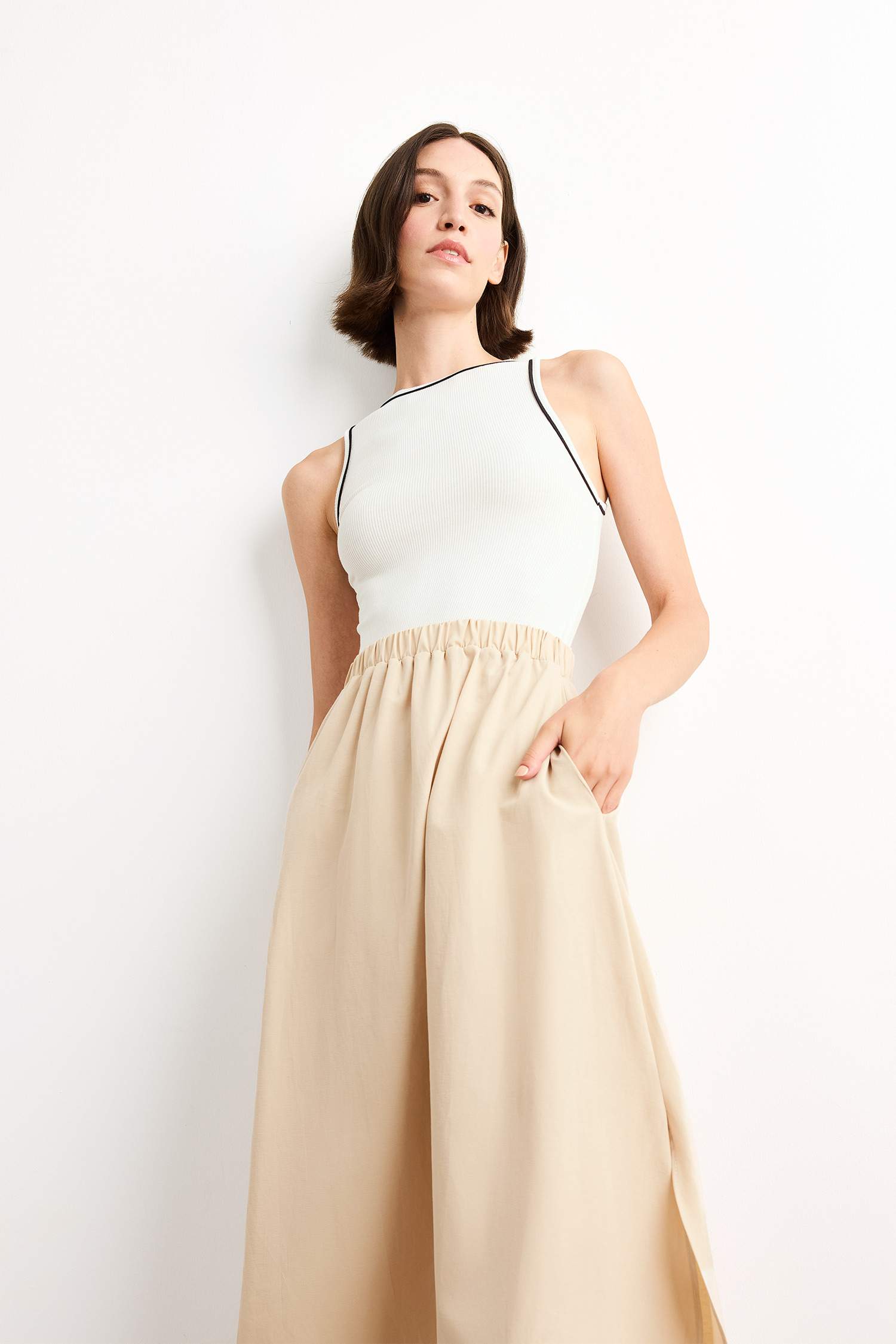 A Cut Cotton Sleeveless Midi Dress