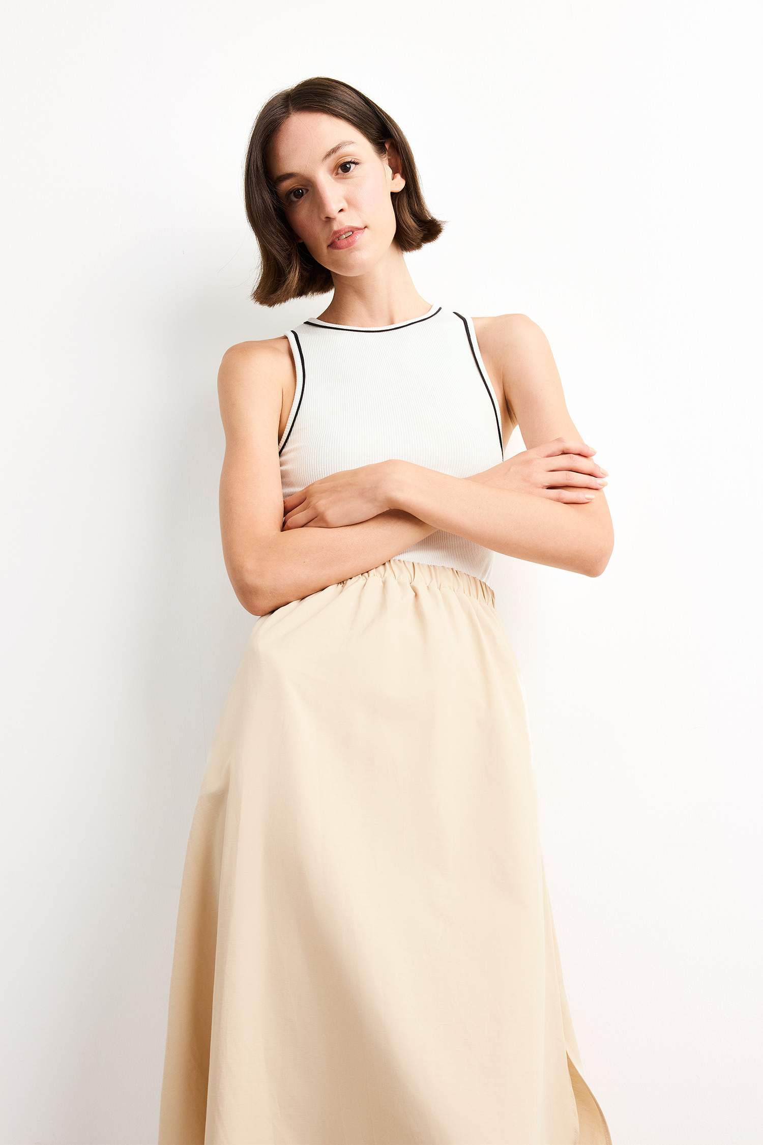 A Cut Cotton Sleeveless Midi Dress