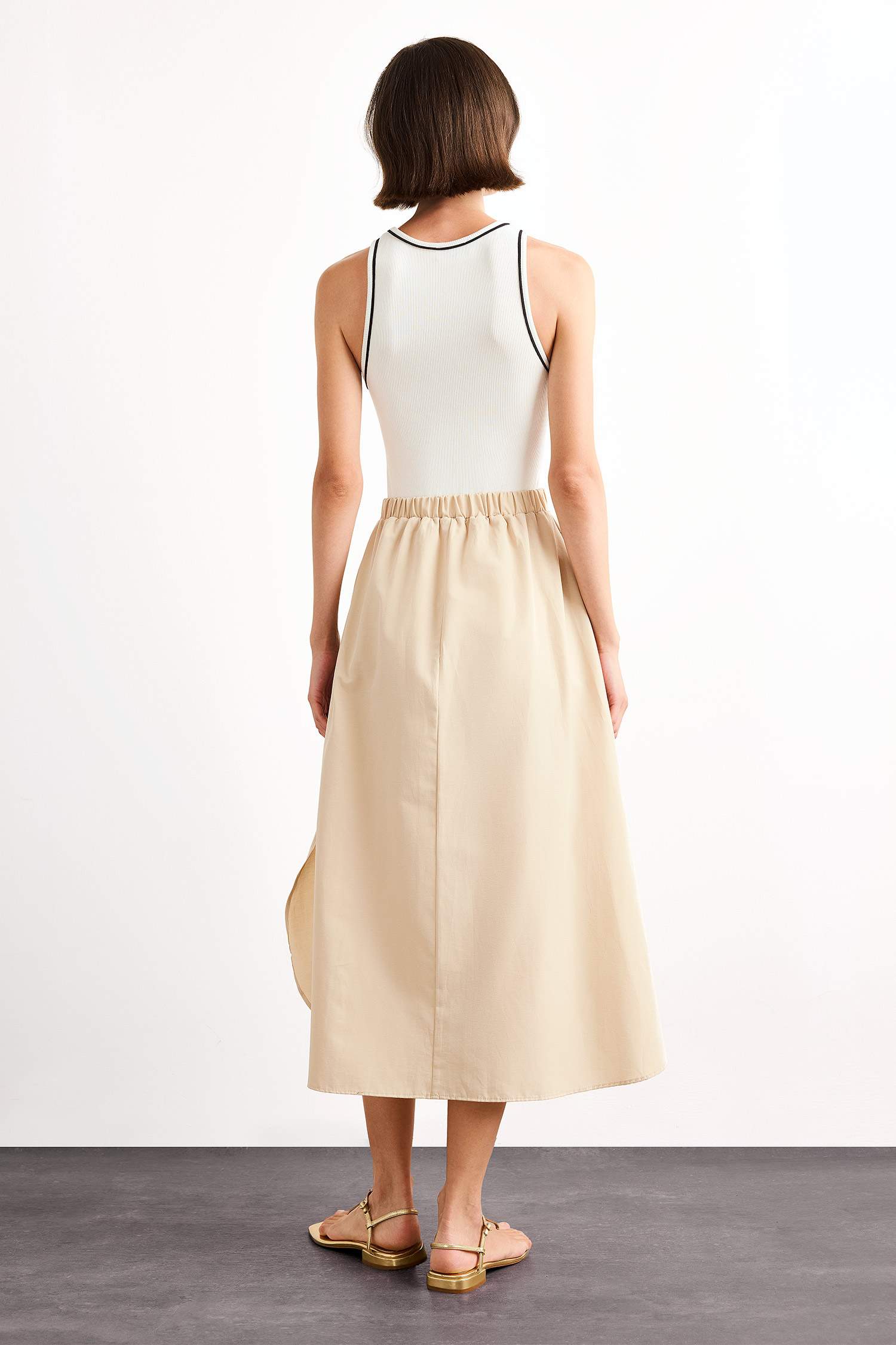 A Cut Cotton Sleeveless Midi Dress