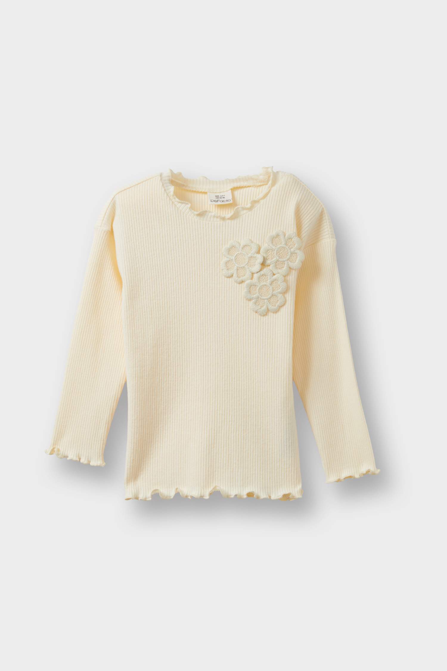 Kız Bebek Standart Fit Çiçekli Fitilli Kaşkorse Uzun Kollu Tişört