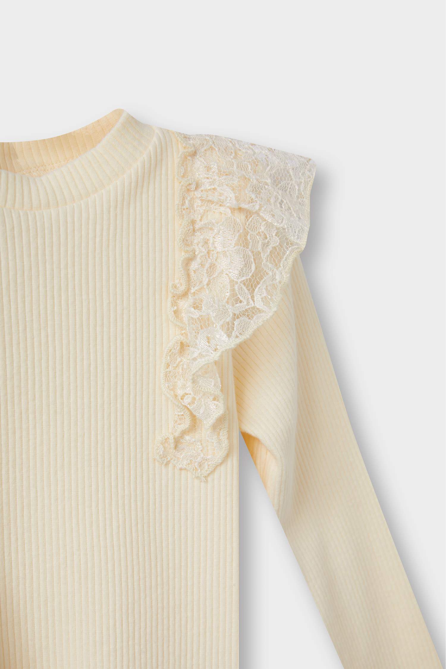 Kız Bebek Dantel Detaylı Fitilli Kaşkorse Uzun Kollu Tişört 