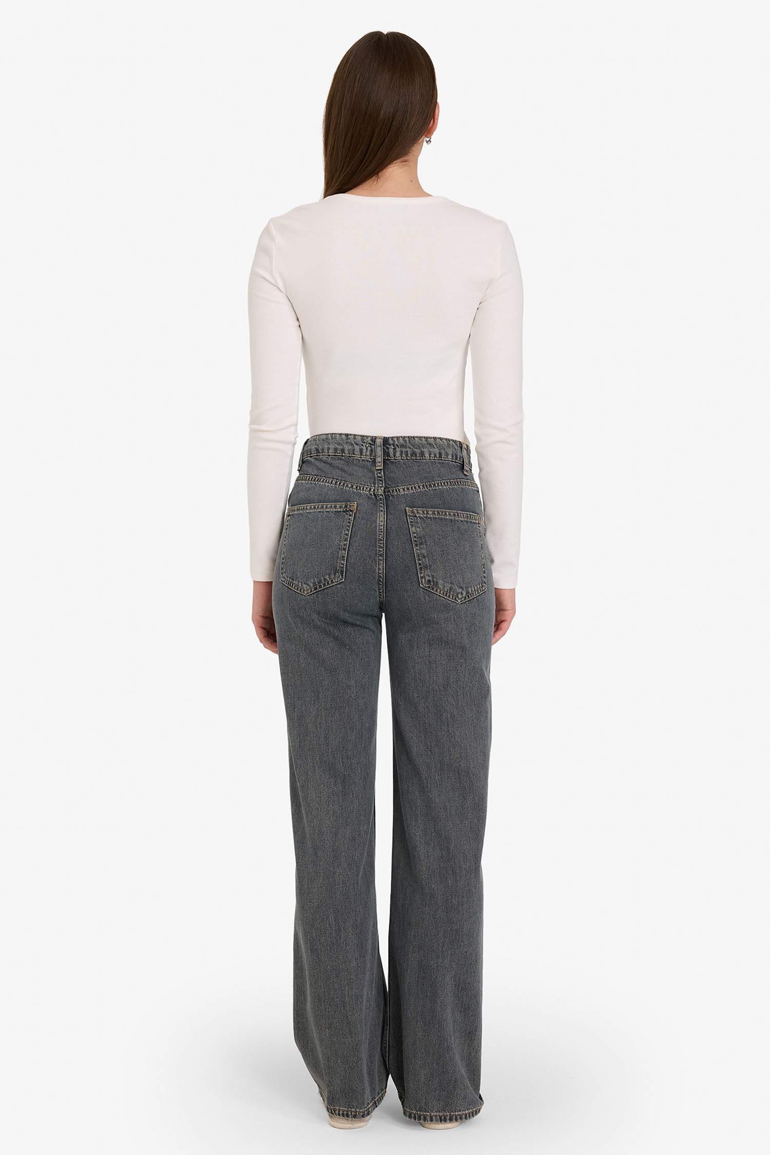 90's Wide Leg Yüksek Bel Uzun Jean Yıkamalı Pantolon