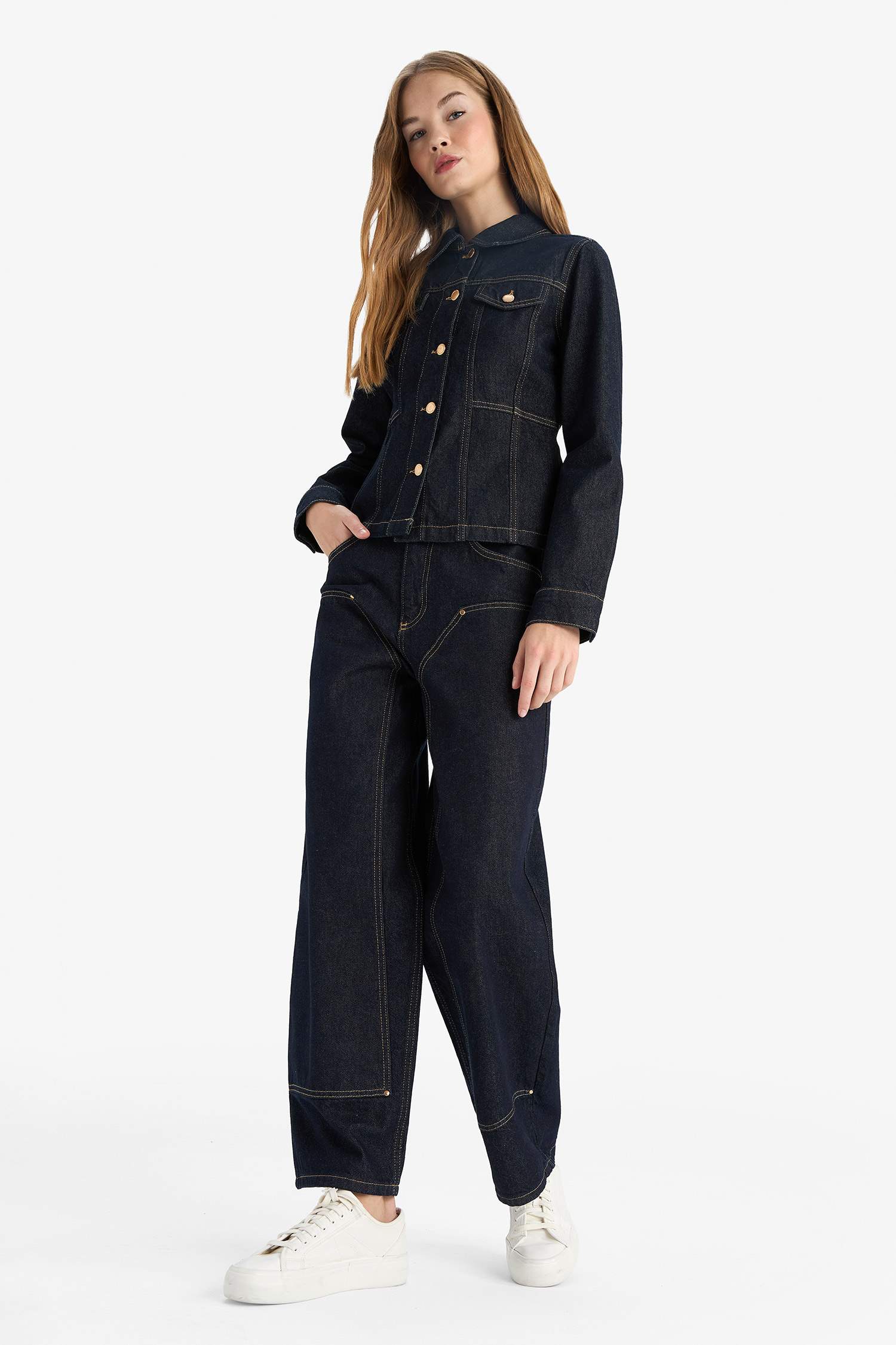 Jean long taille haute Coupe barrel