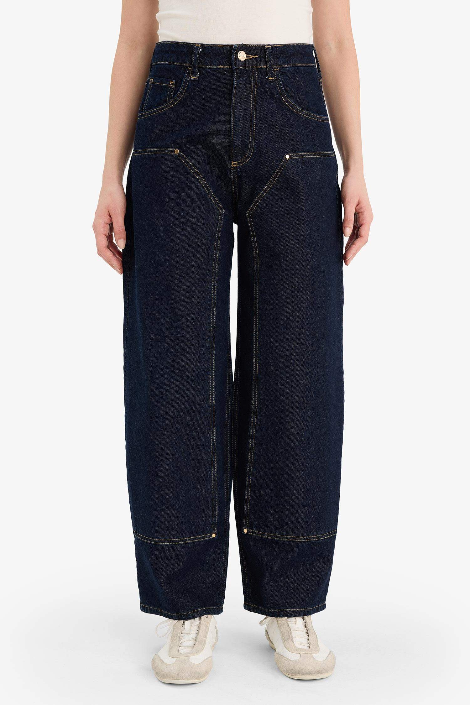 Barrel Fit жоғары белді ұзын джинс шалбар