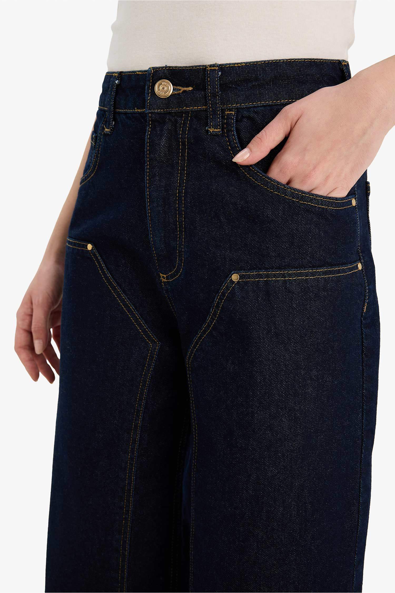 Barrel Fit жоғары белді ұзын джинс шалбар