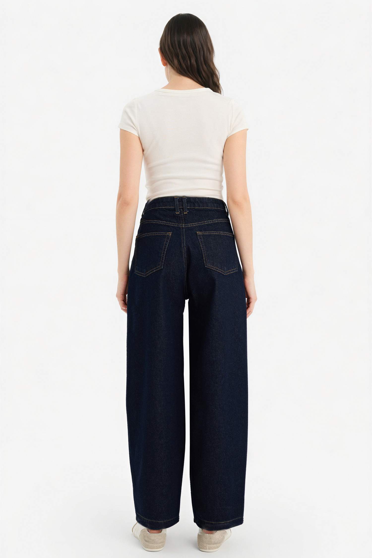 Barrel Fit жоғары белді ұзын джинс шалбар