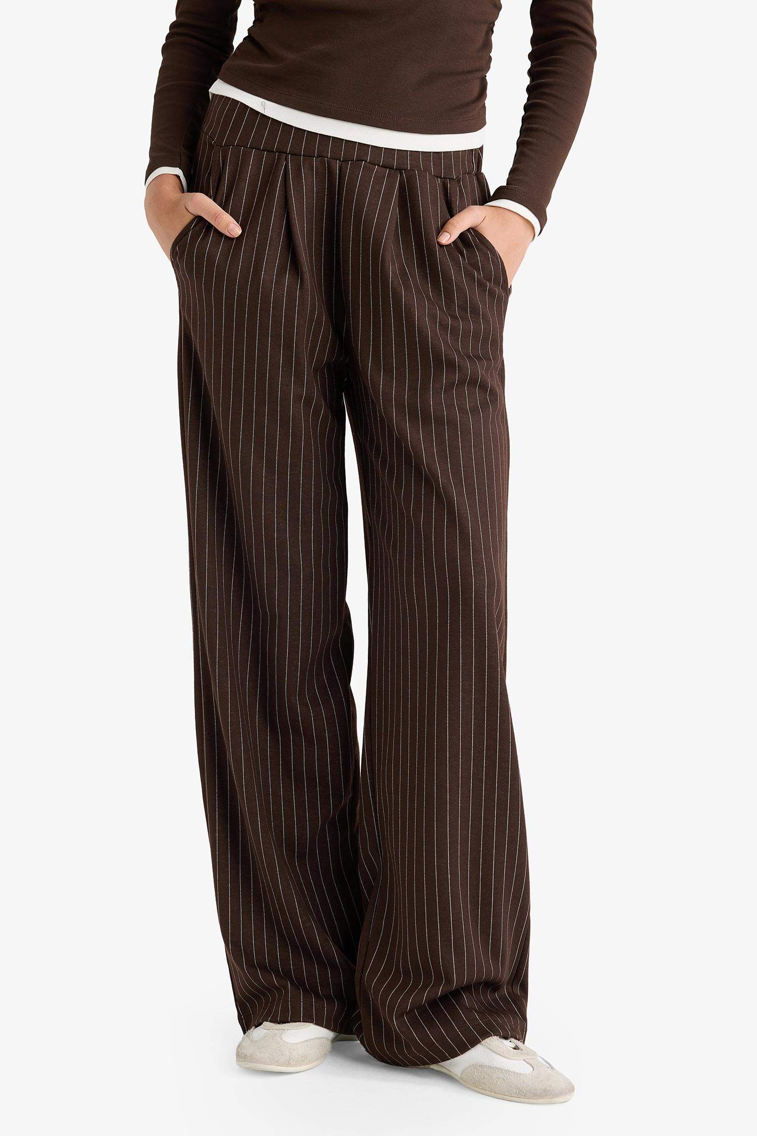 Wide Leg Çizgili Geniş Bol Paça Pantolon