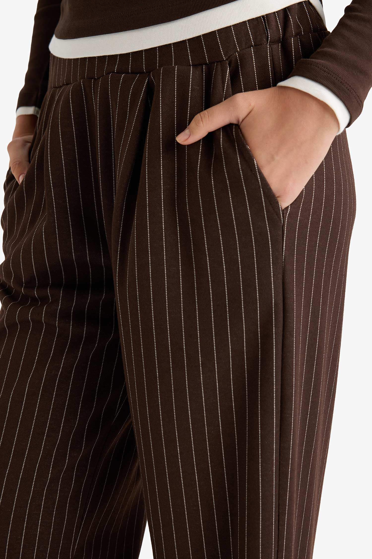 Wide Leg Çizgili Geniş Bol Paça Pantolon