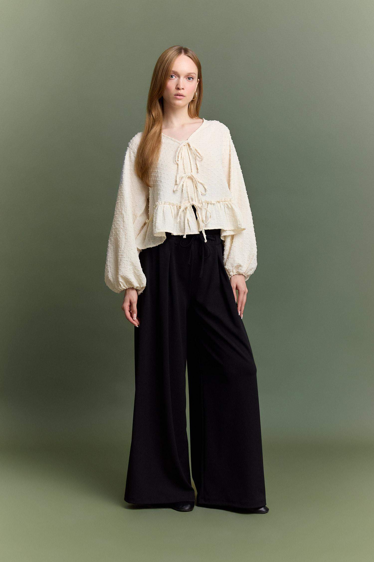 Wide Leg Crepe Trousers