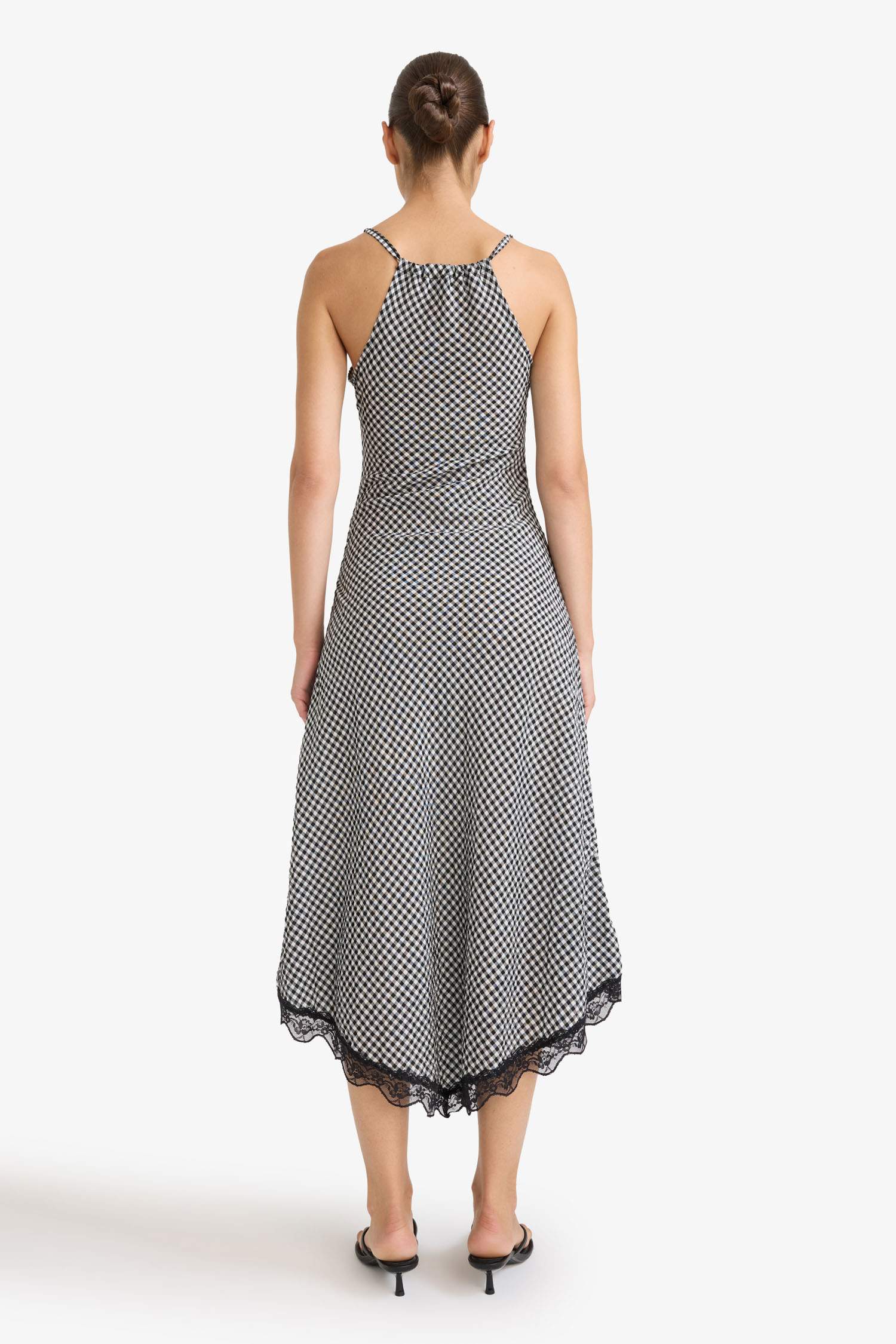 فستان نص كم ميدي مطبوعة منسوج بياقة V