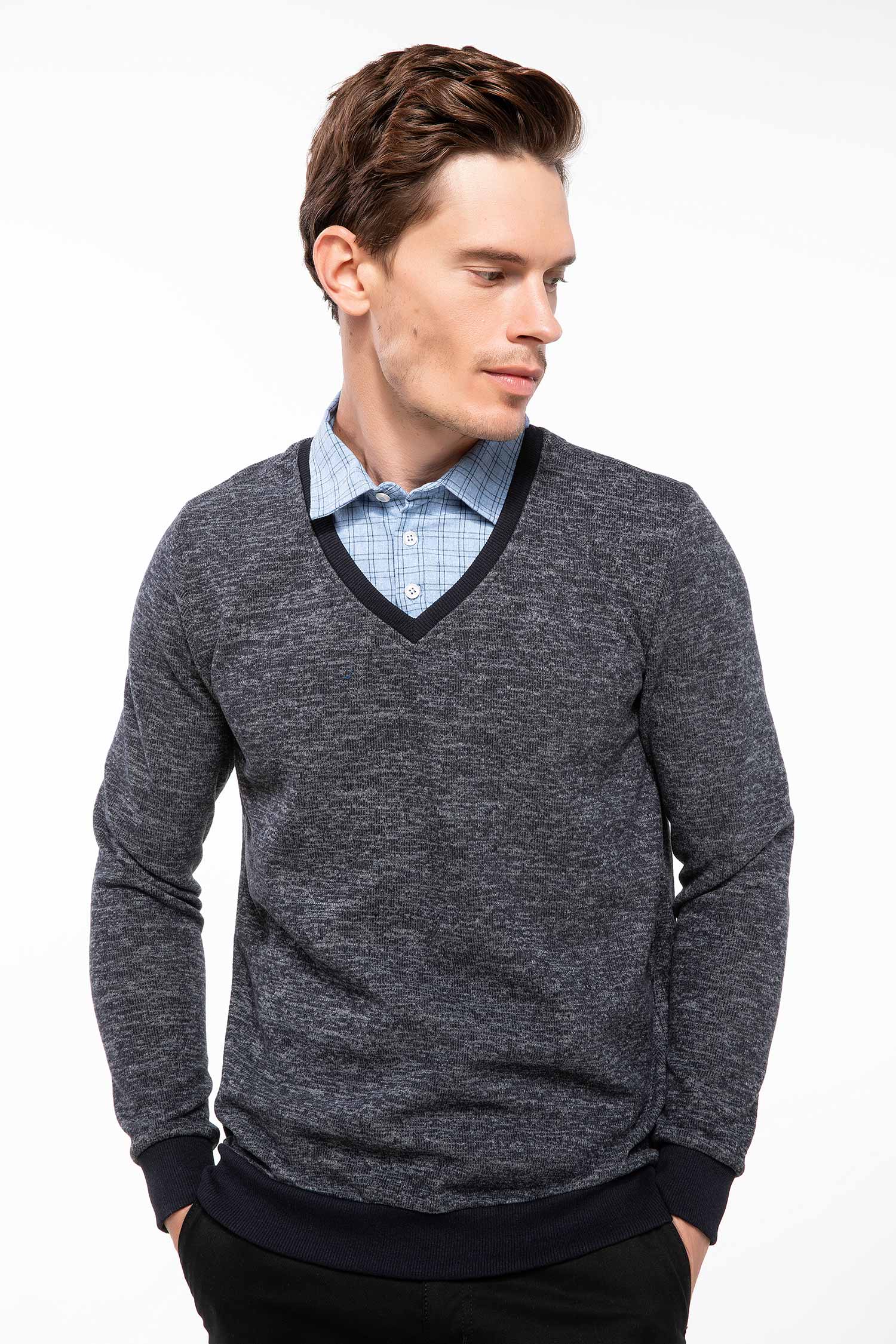Defacto Gömlek Yakalı Sweatshirt. 4