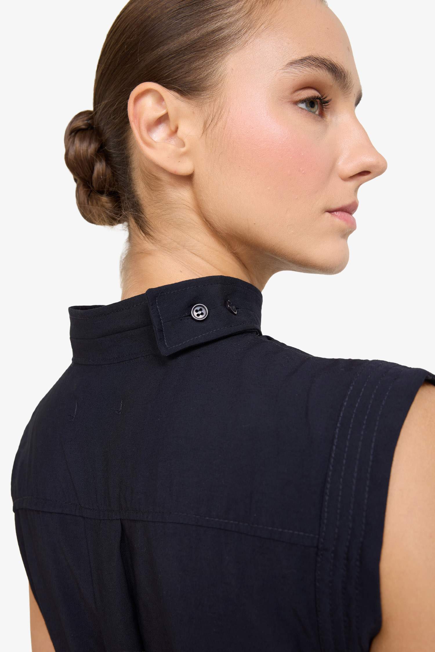 فستان نص كم ميدي نسيج مشروط بياقة مستديرة