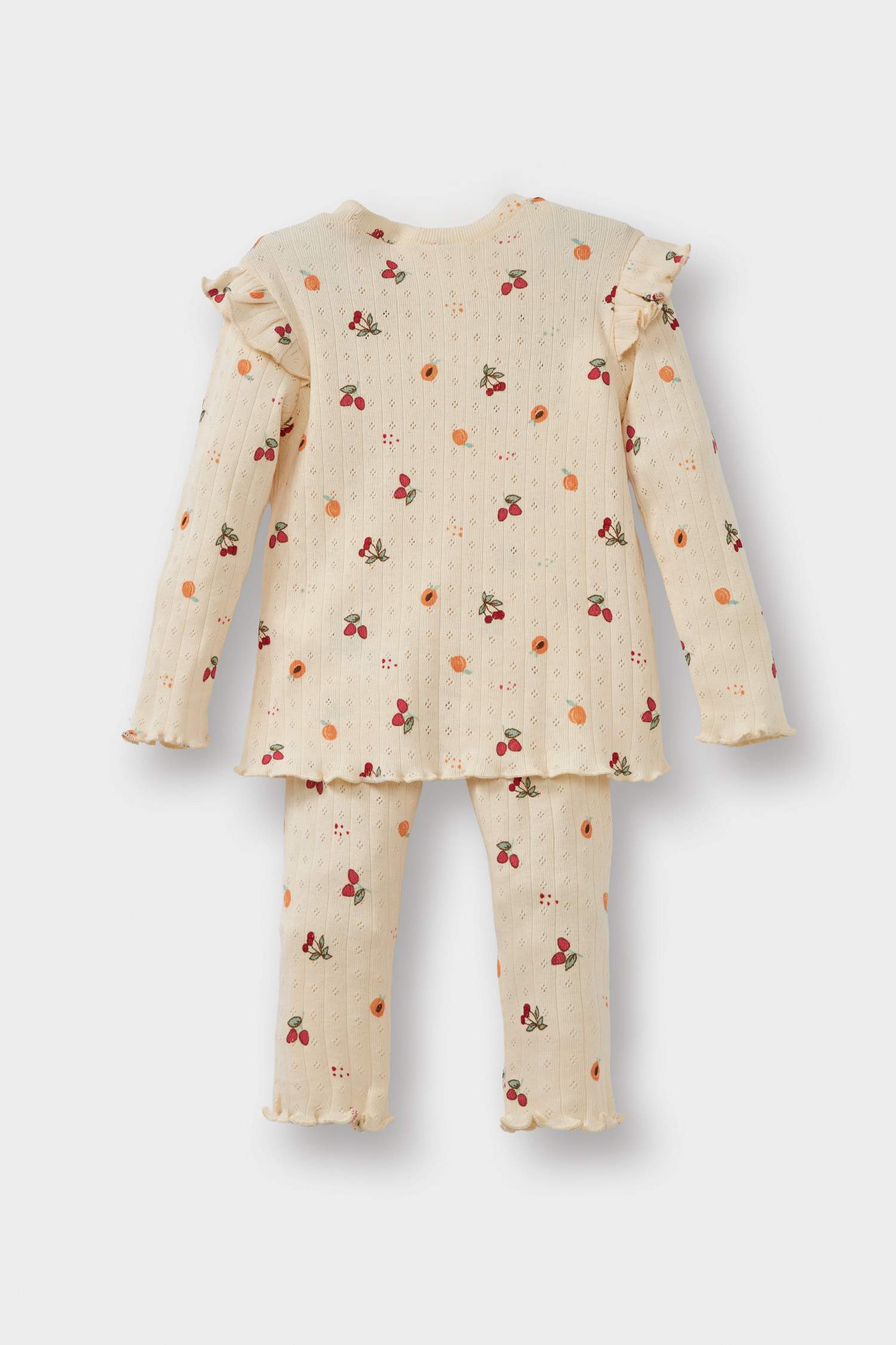 Kız Bebek Pijama Takımı Meyve Desenli Uzun Kollu Fitilli Kaşkorse Üst Uzun Alt