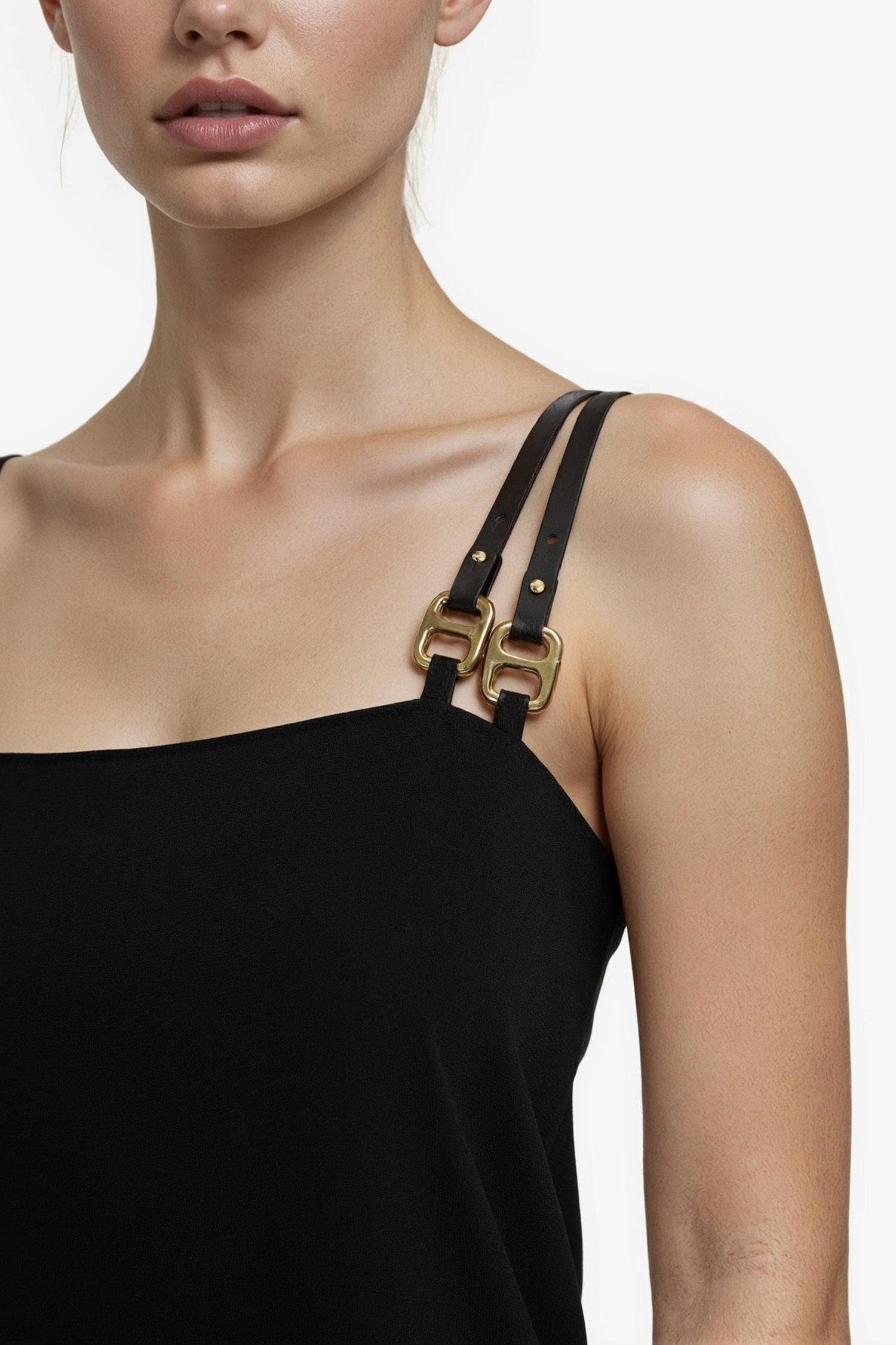 Kare Yaka Krep Kısa Kollu Midi Elbise