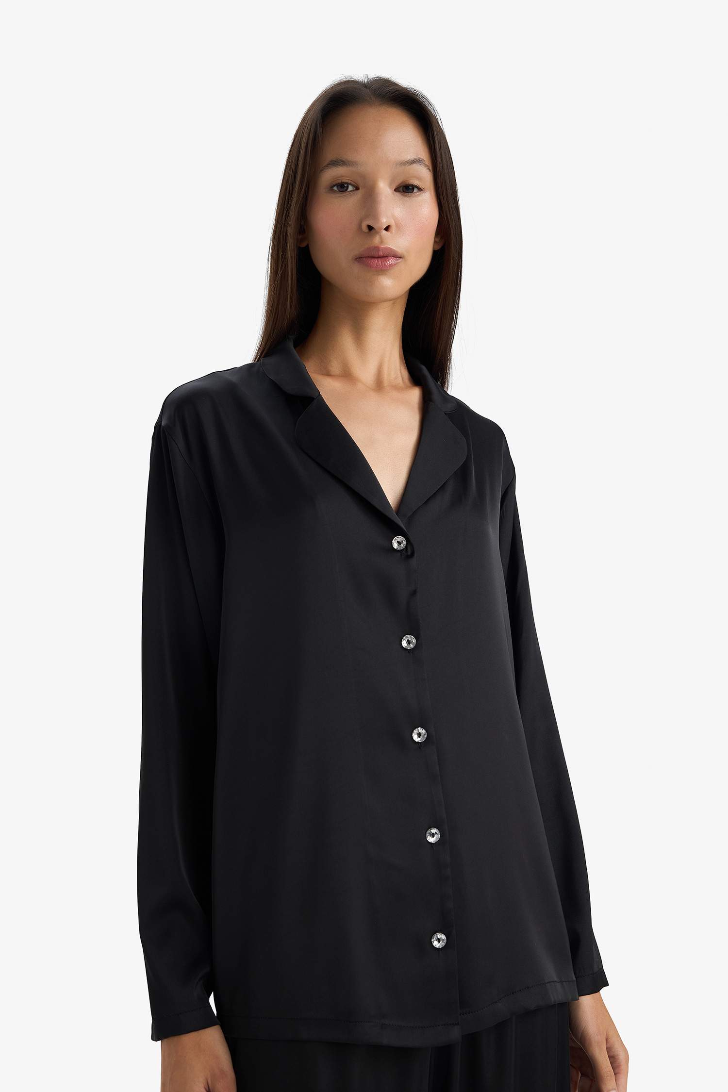 Pijama Takımı Regular Fit Saten Uzun Kollu Üst Uzun Alt-Fall in Love