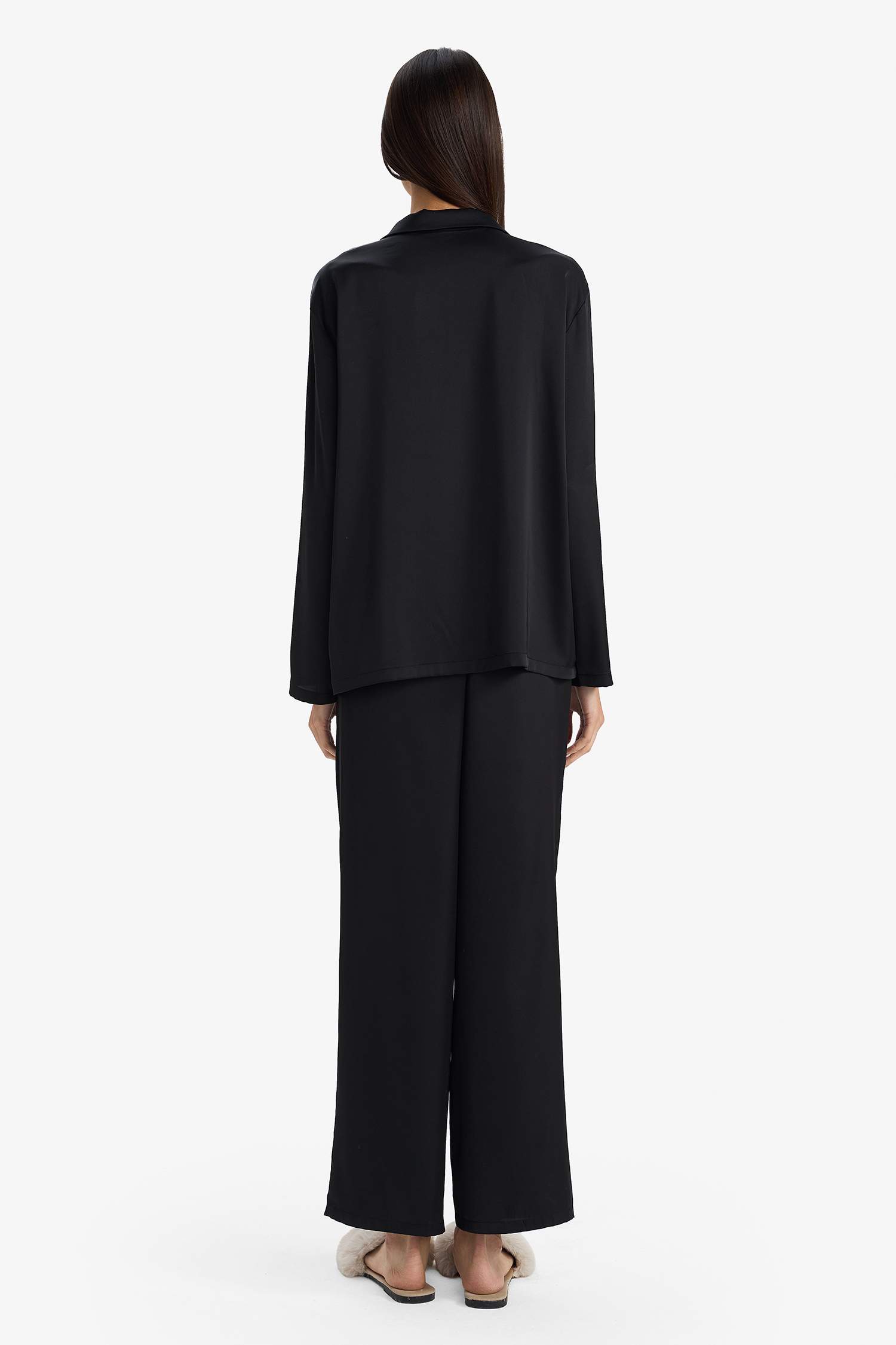 Pijama Takımı Regular Fit Saten Uzun Kollu Üst Uzun Alt-Fall in Love