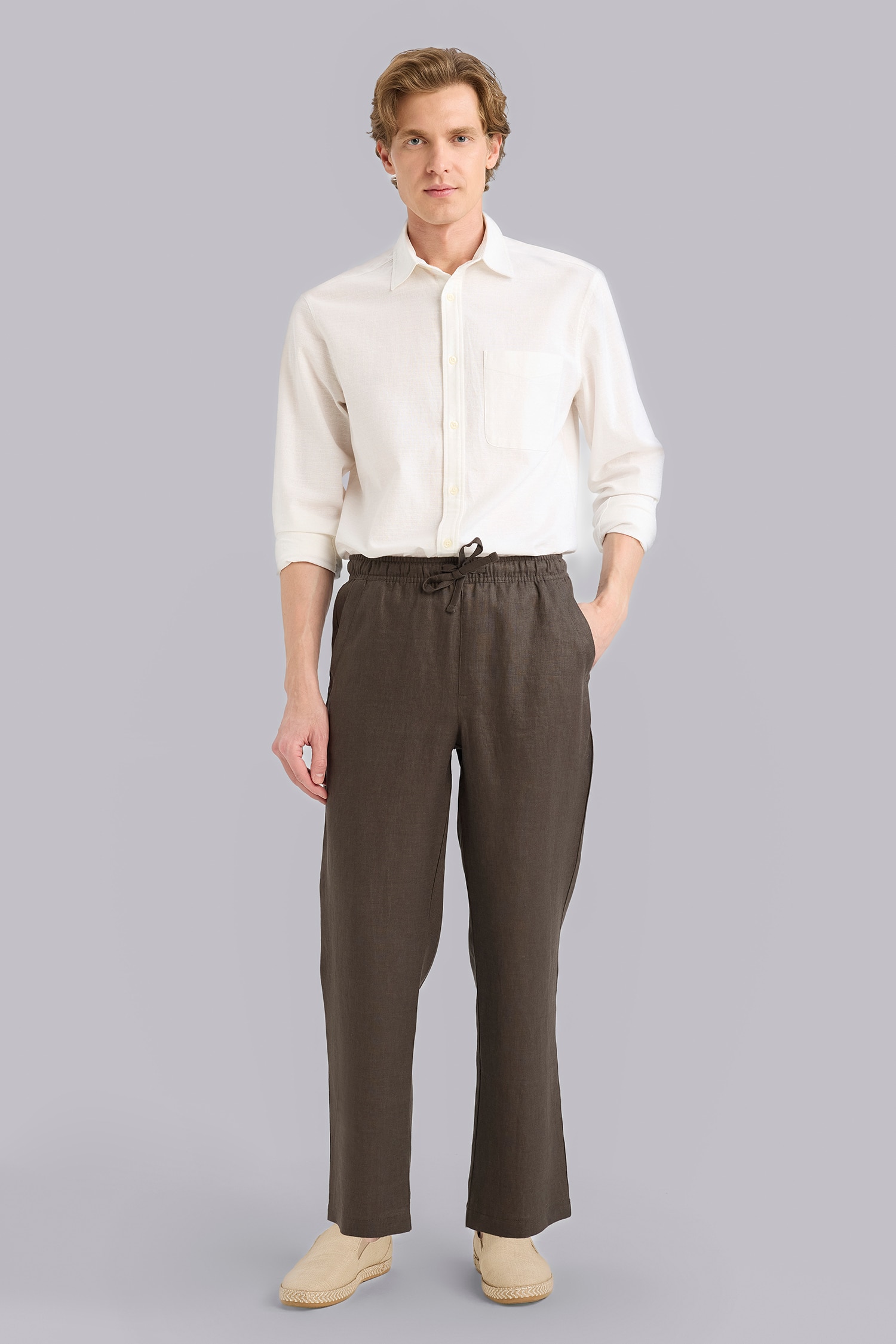 DeFacto %100 Keten Relax Fit Pantolon görsel 2