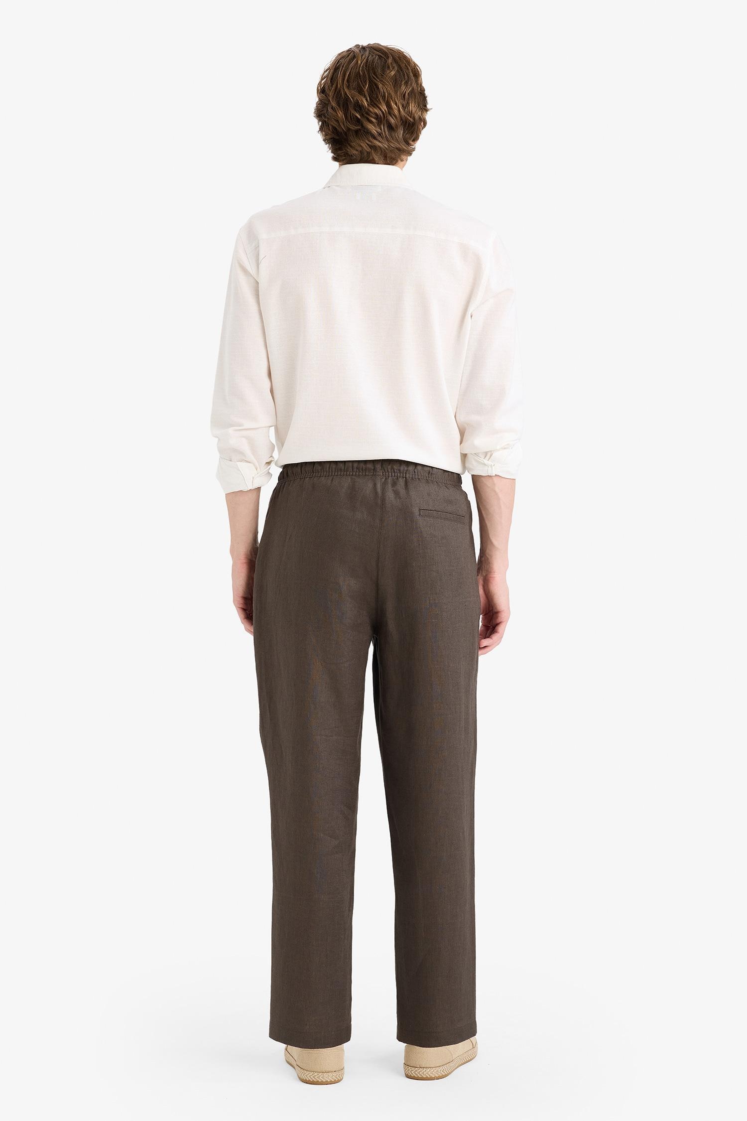 DeFacto %100 Keten Relax Fit Pantolon görsel 5