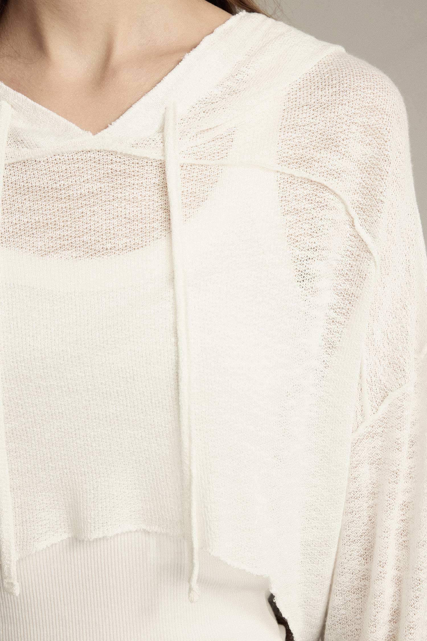 Crop Kapüşonlu Pamuklu Uzun Kollu Hırka