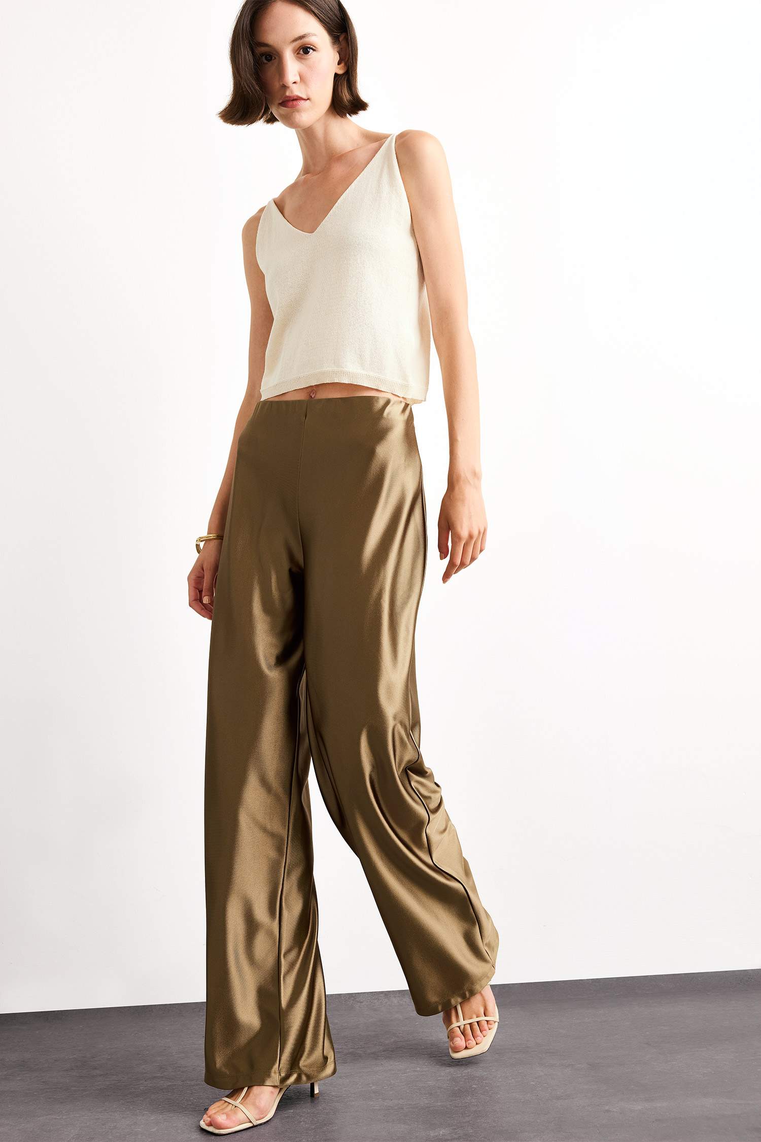 Relax Fit Regular Hem Satin Trousers