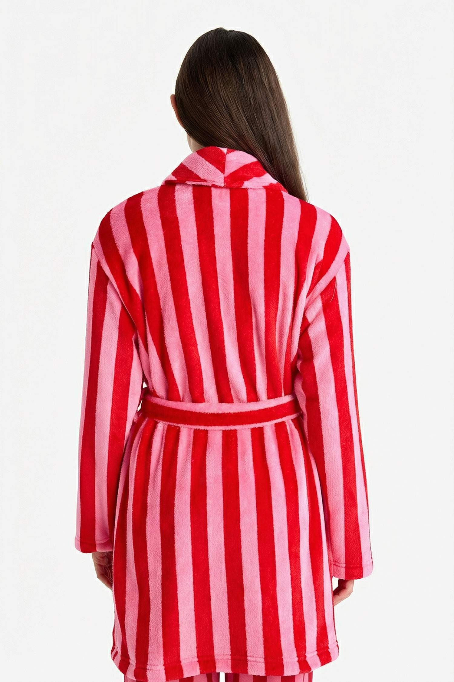 Regular Fit Çizgili Welsoft Pelüş Uzun Kollu Sabahlık