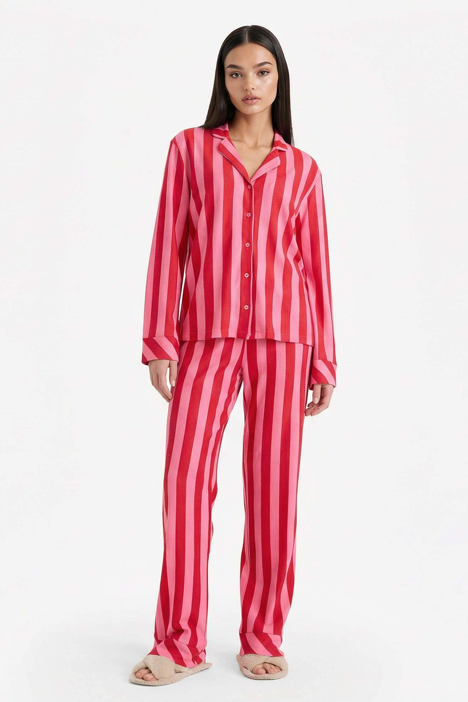 Pijama Takımı Regular Fit Çizgili Uzun Kollu Üst Uzun Alt