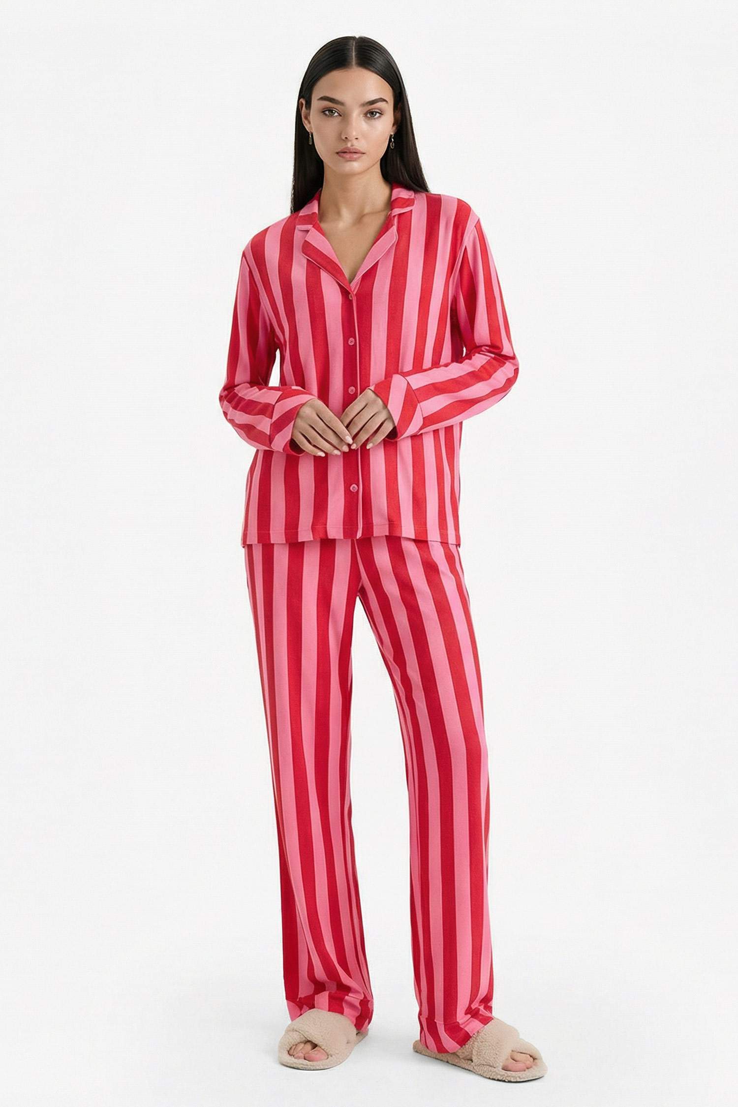 Pijama Takımı Regular Fit Çizgili Uzun Kollu Üst Uzun Alt