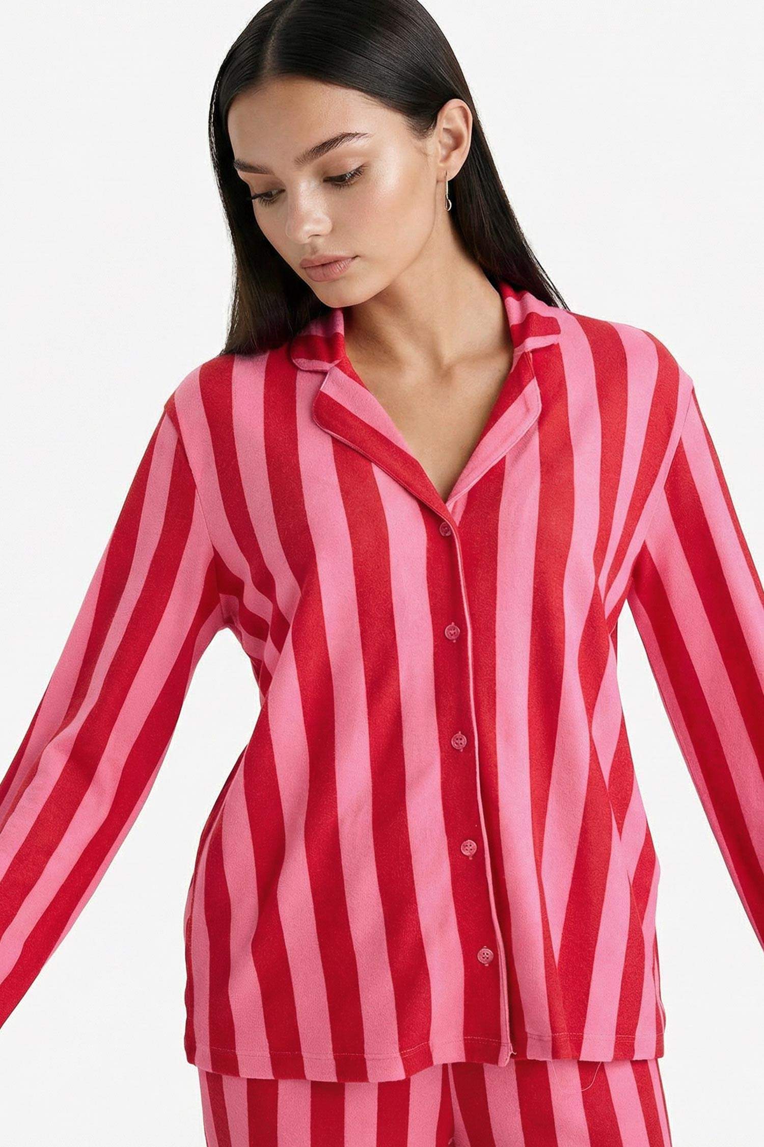 Pijama Takımı Regular Fit Çizgili Uzun Kollu Üst Uzun Alt