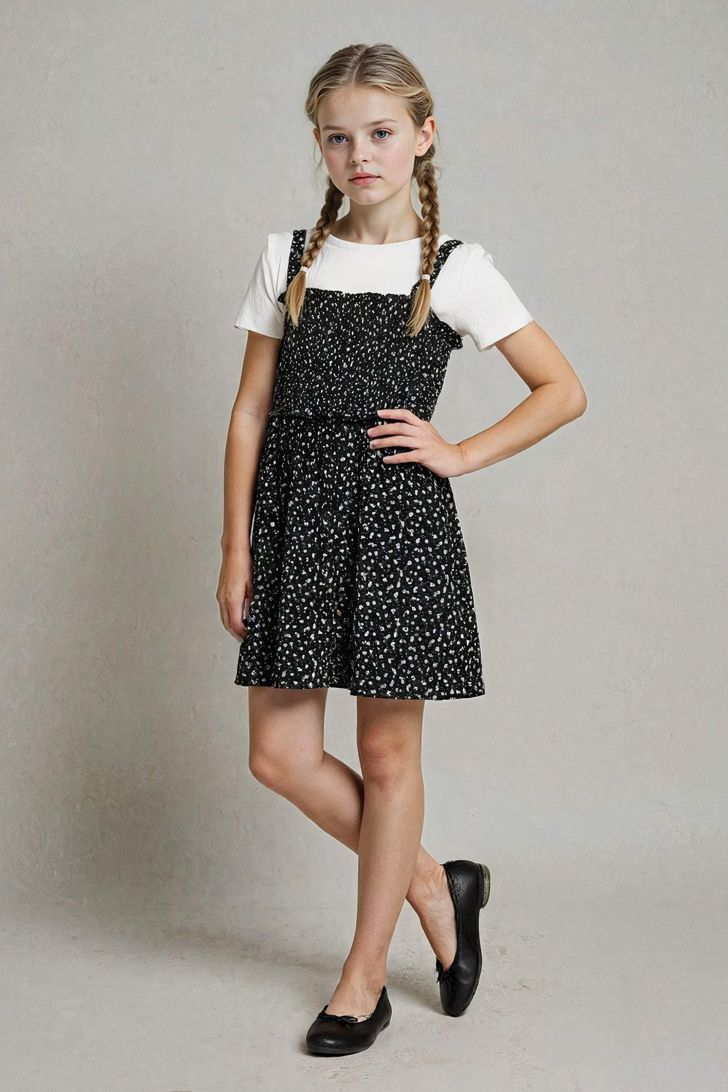 Girl Floral Printed Suspender Dress