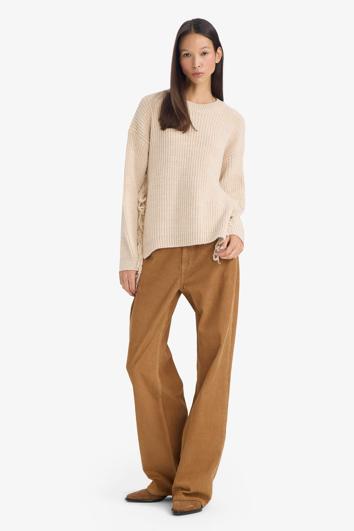 بنطلون مخمل قصة مستقيمة واسعة وخصر عالي