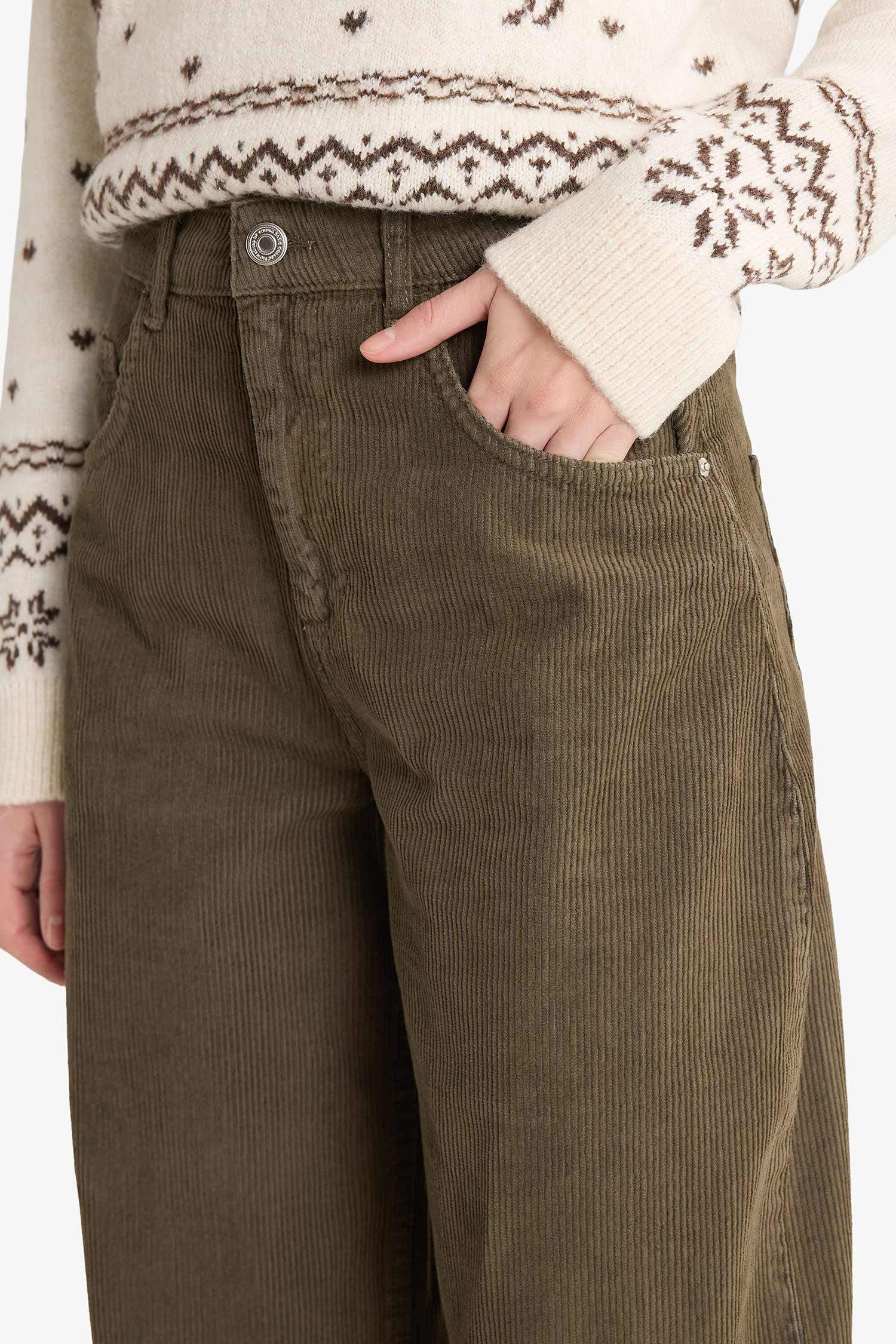 Baggy Fit Zipper Regular Waist Velvet Trousers