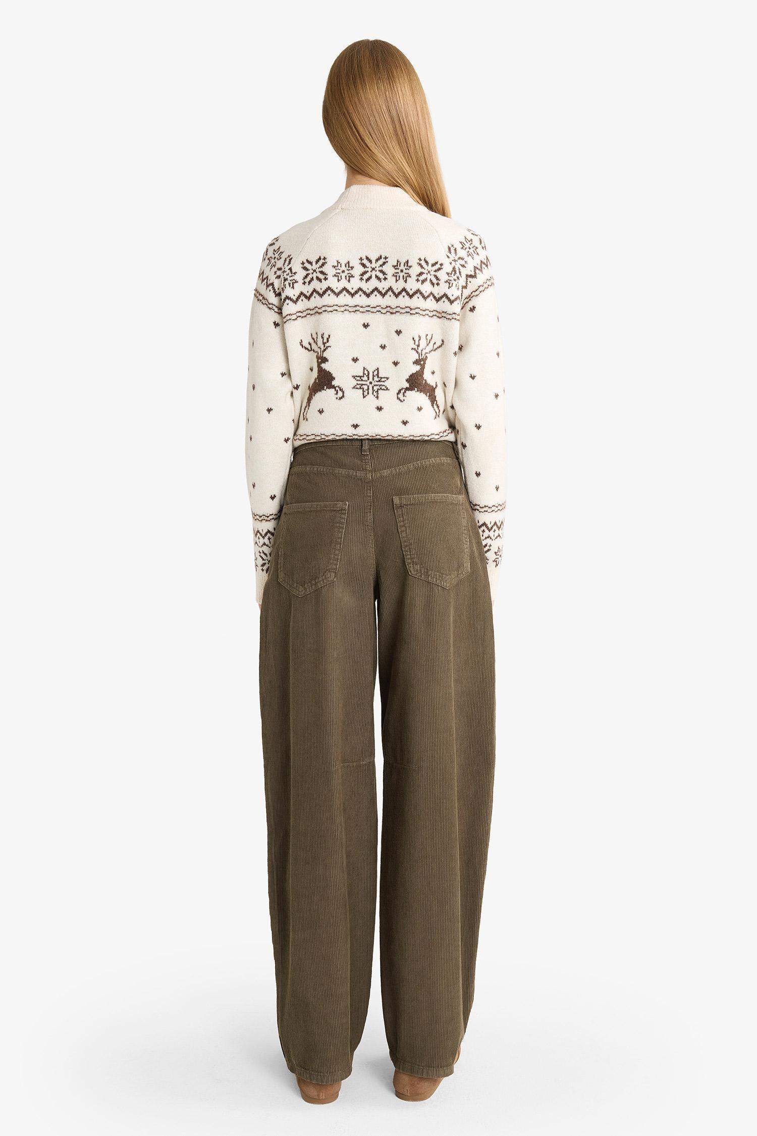 Baggy Fit Zipper Regular Waist Velvet Trousers