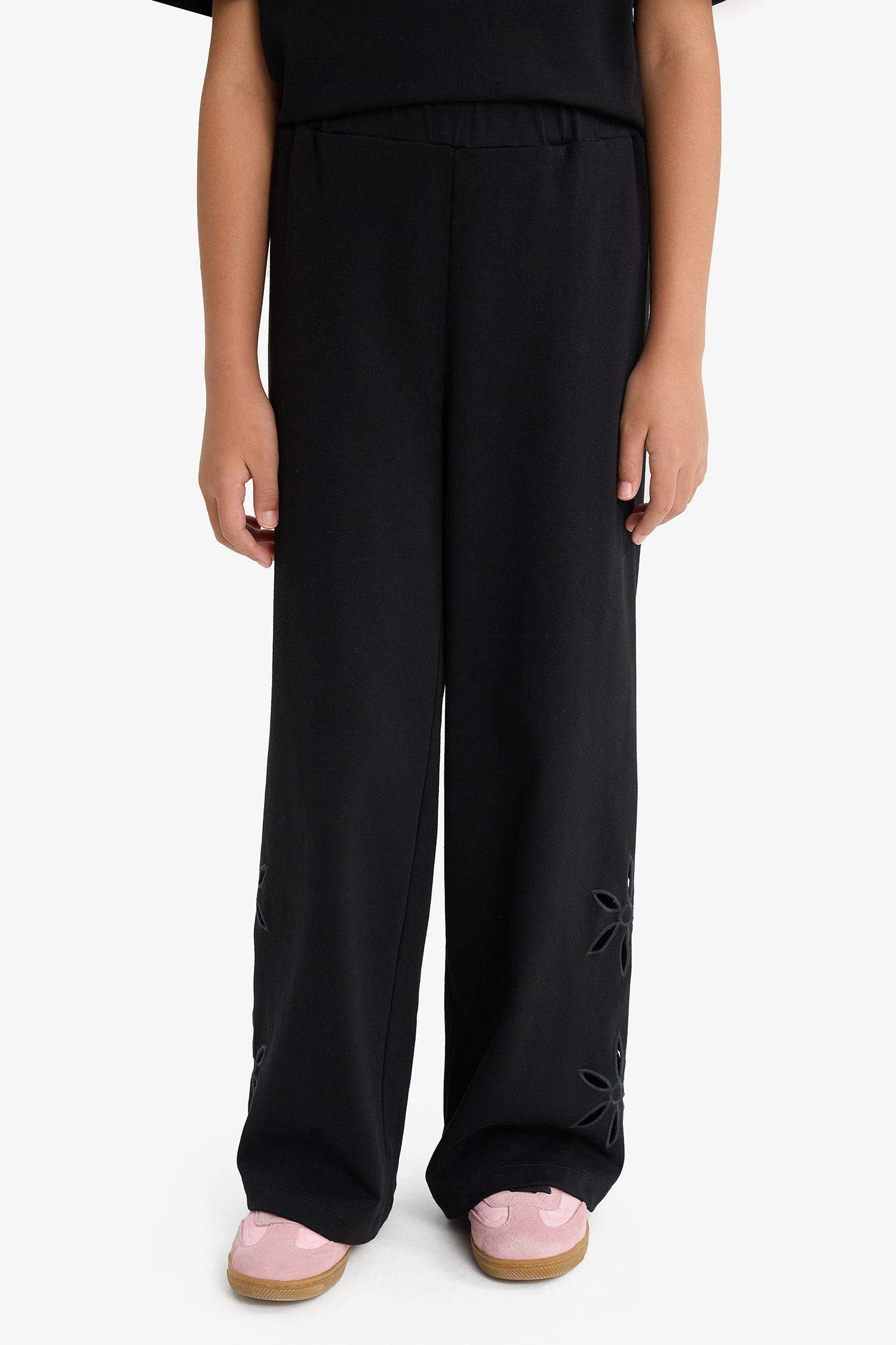 بنطلون بناتي مخرم قصة عادية برجل واسع