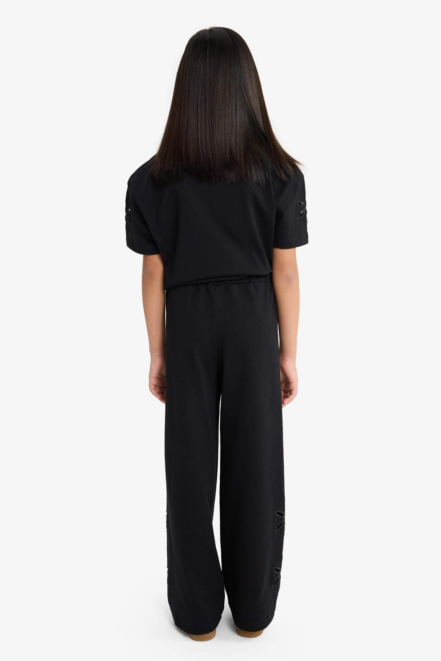 بنطلون بناتي مخرم قصة عادية برجل واسع