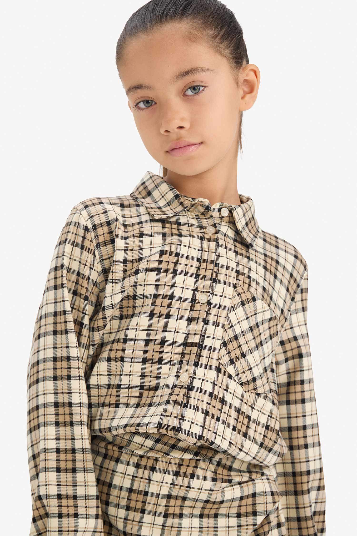 Kız Çocuk Oxford Kareli Uzun Kollu Gömlek